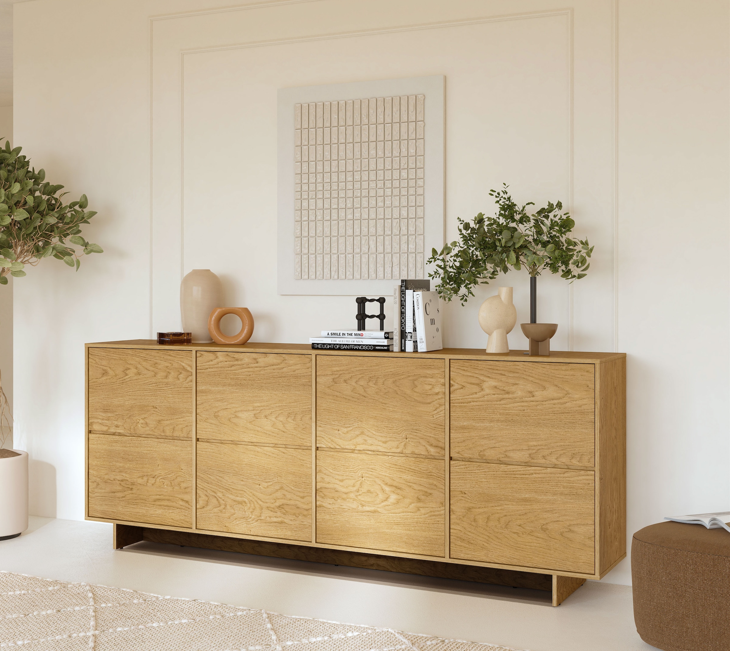 OTTO home Sideboard »Tatami, Stilvolle, moderne grifflose Kommode 4 Türen, Breite 220cm« Anrichte mit viel Stauraum, Böden verstellbar, push-to-open-Funktion