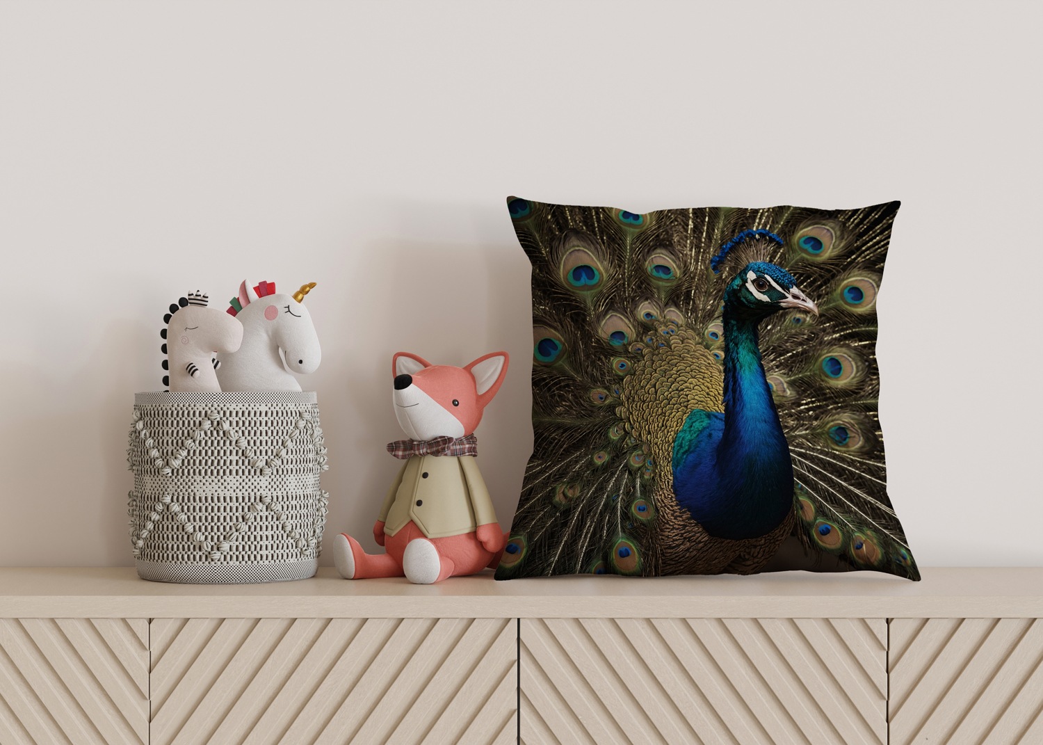 queence Dekokissen »Pfau im voller Pracht«, Kissenhülle mit HD Premium Druck, geruchsneutral, 40x40cm