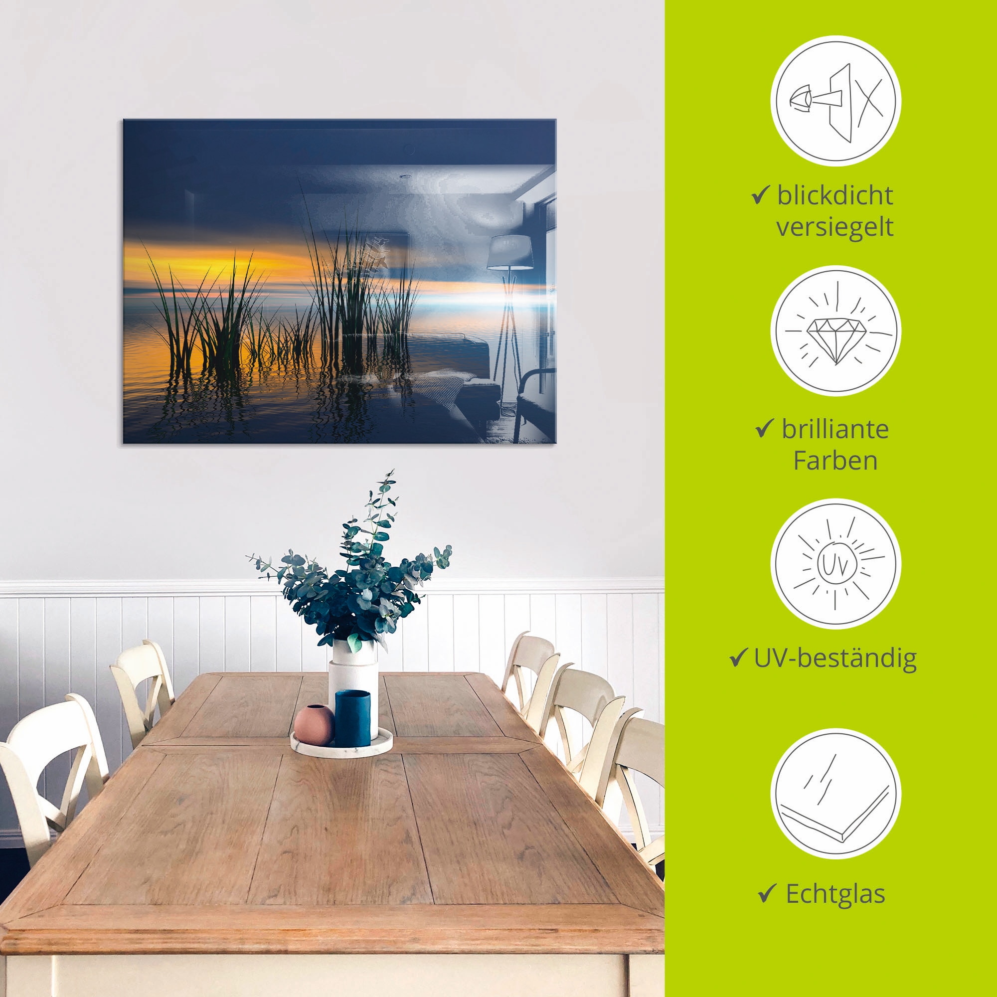 Artland Glasbild »Sonnenuntergang III«, Gewässer, (1 St.), in verschiedenen Größen