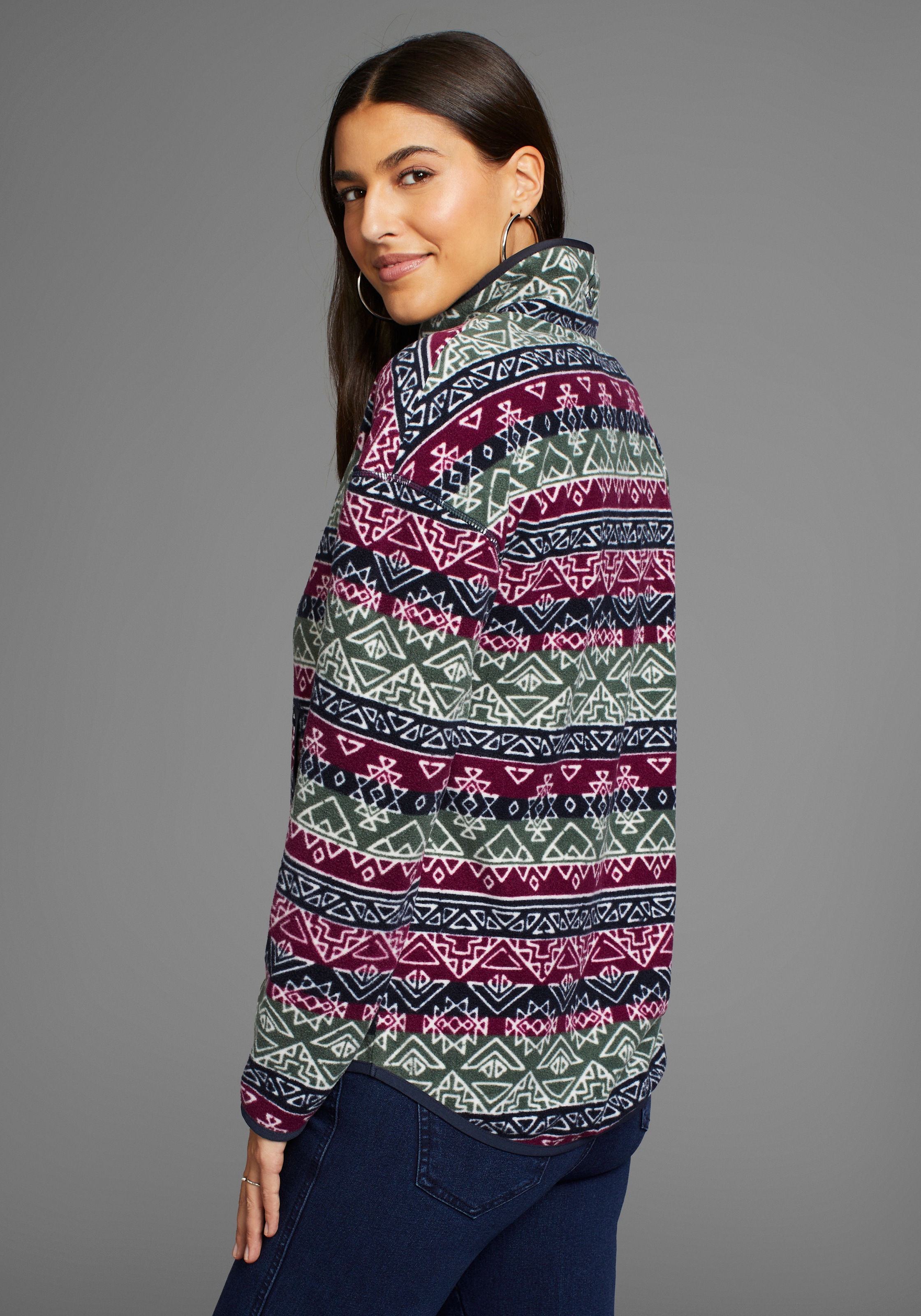 Polarino Fleecepullover, mit Colourblocking-Optik, mit Kängurutasche, aus Fleecestoff