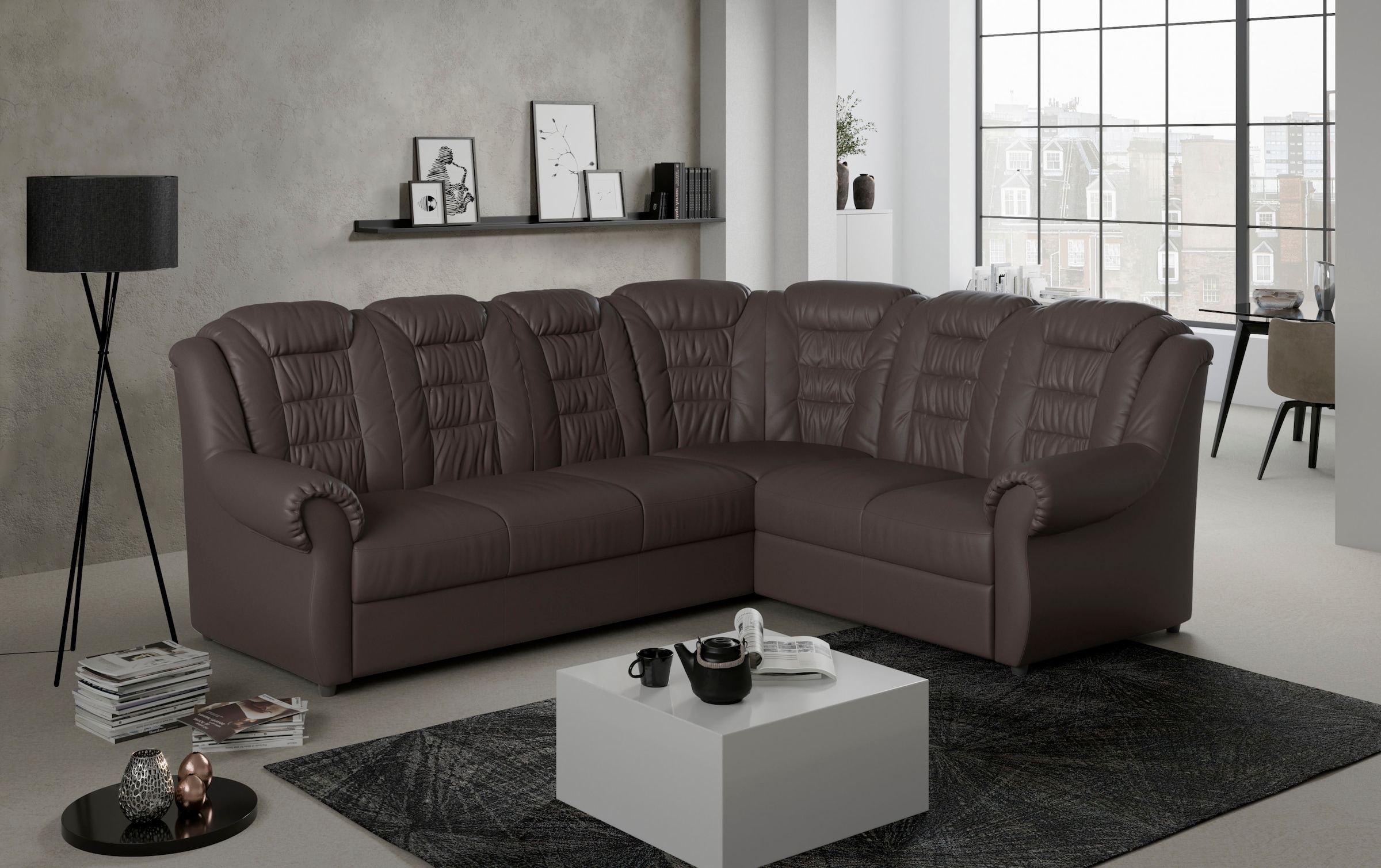 Home affaire Ecksofa »Boston L-Form«, mit hoher Rückenlehne, wahlweise mit Bettfunktion & Stauraum