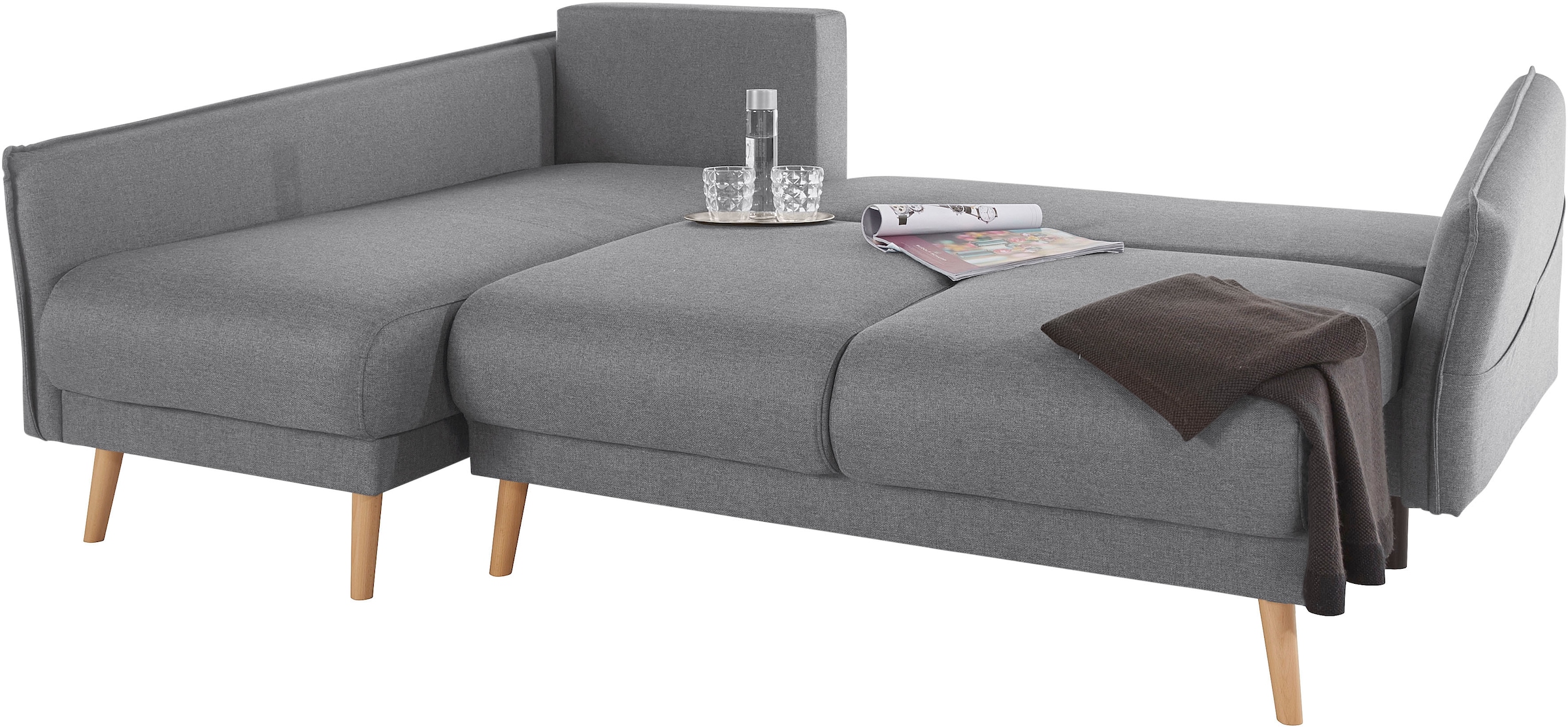 Home affaire Ecksofa »Granbo L-Form«, incl. Bettfunktion und Bettkasten, Federkern-Polsterung, Seitentasche