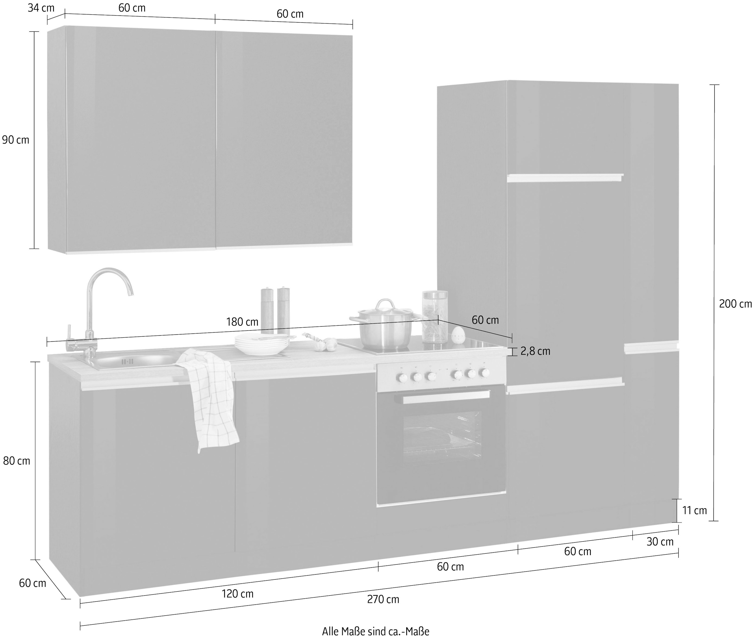 KOCHSTATION Küchenzeile »KS-Ohio«, ohne E-Geräte, Breite 270 cm