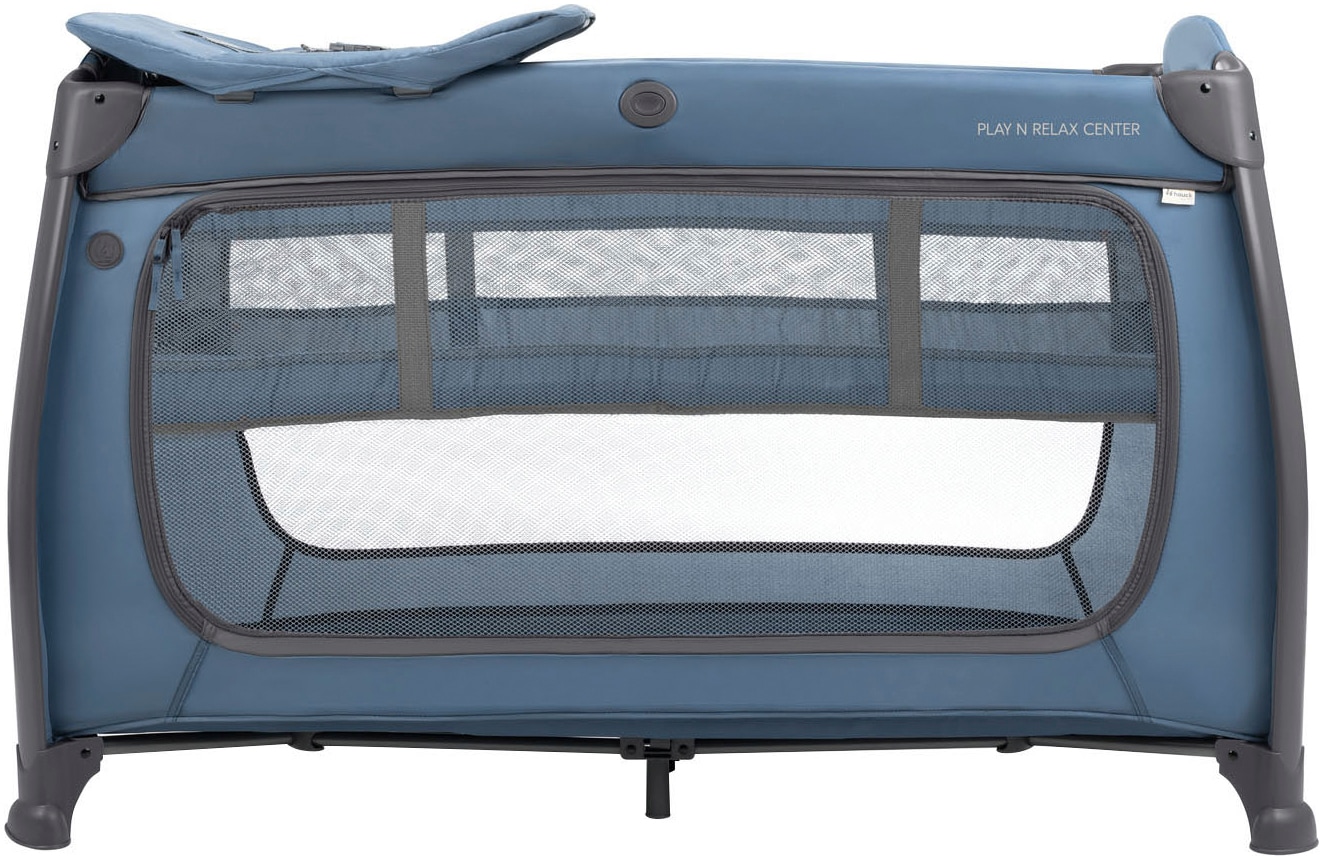 Hauck Baby-Reisebett »Play N Relax Center, dark blue«, inkl. Neugeboreneneinhang, Wickelmulde, Ausstieg, Räder