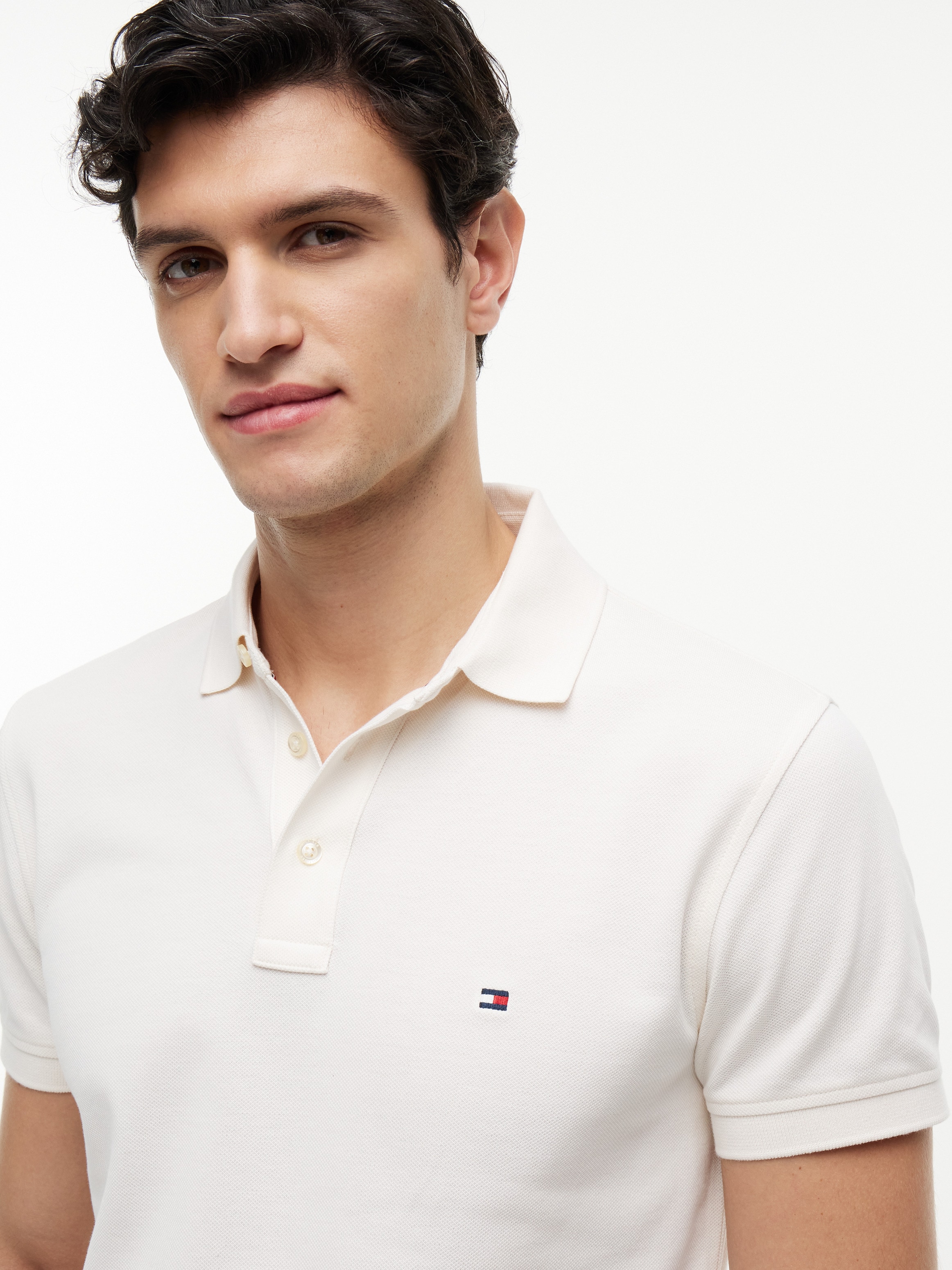 Tommy Hilfiger Poloshirt »1985 SLIM POLO mit Piqué-Struktur und Stickerei« meliert, casual, slim fit, Baumwollmix, Polokragen