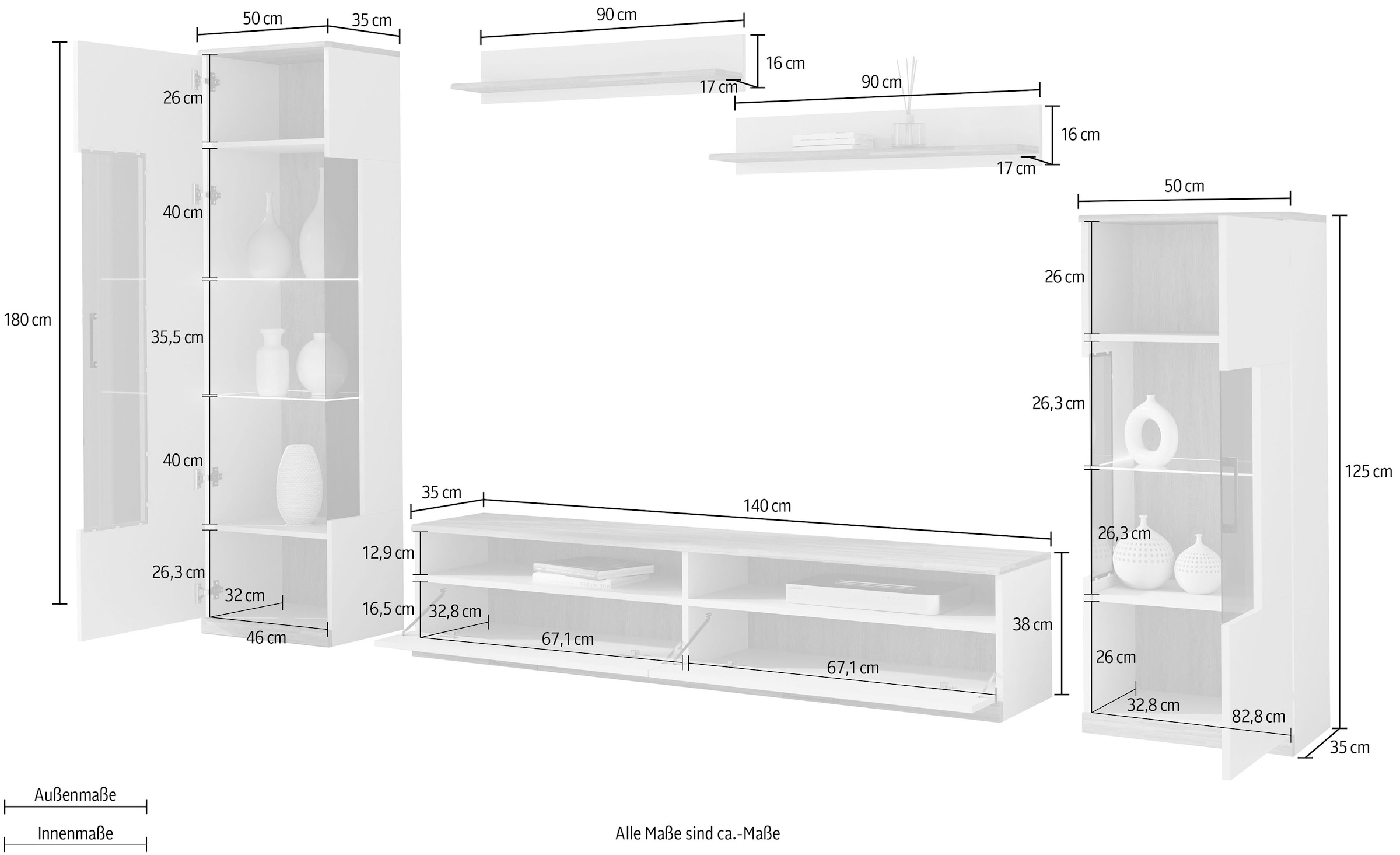 OTTO home Wohnwand »Ribe Wohnwand Set-5 St.« Set, 5 Stk. tlg.