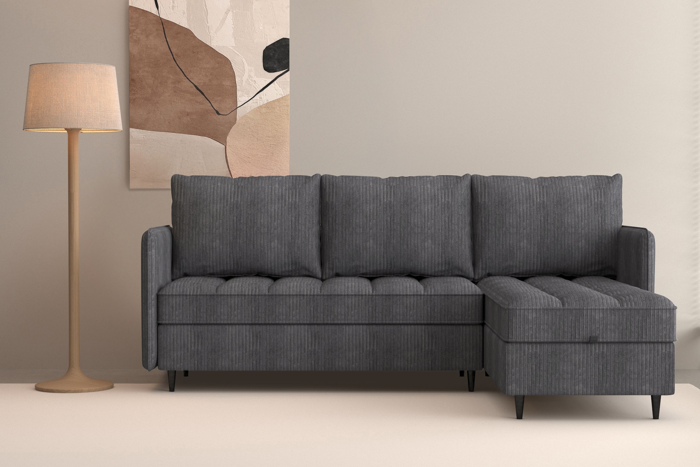 Dorel Home Ecksofa »LINDHUS, L-Form, verschiedene Stellvarianten, Modulsofa« Recamiere, Stauraum, Cord und Chenille-Bezug