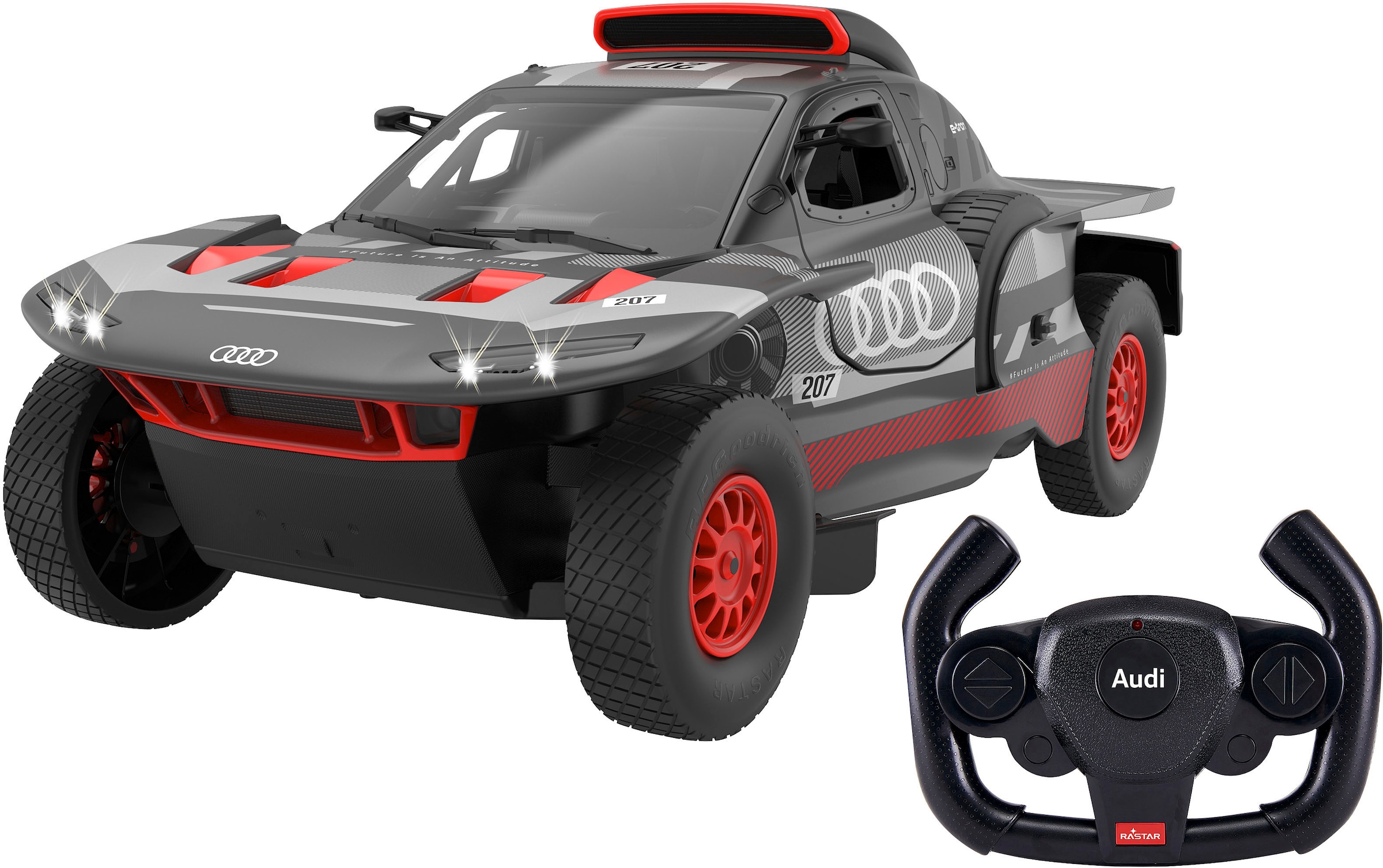 Jamara RC-Auto »Deluxe Cars, AUDI RS Q e-tron E2 1:14, grau - 2,4 GHz«, mit LED-Lichtern