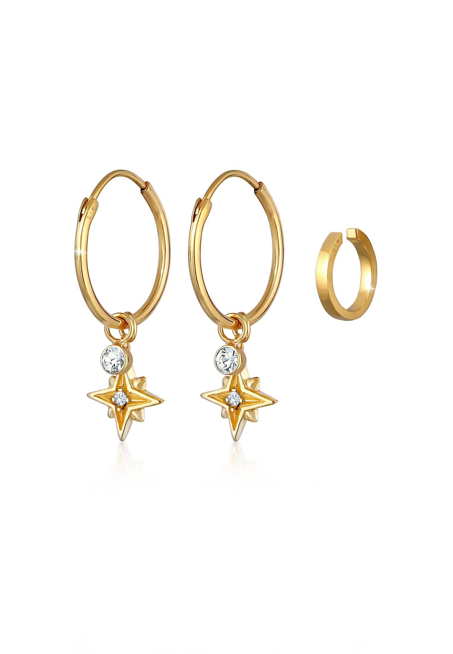 Elli Ohrstecker-Set »Ohrringe Creolen Stern Earcuff (2 tlg) 925 Silber, mit Kristallen von Swarovski®«