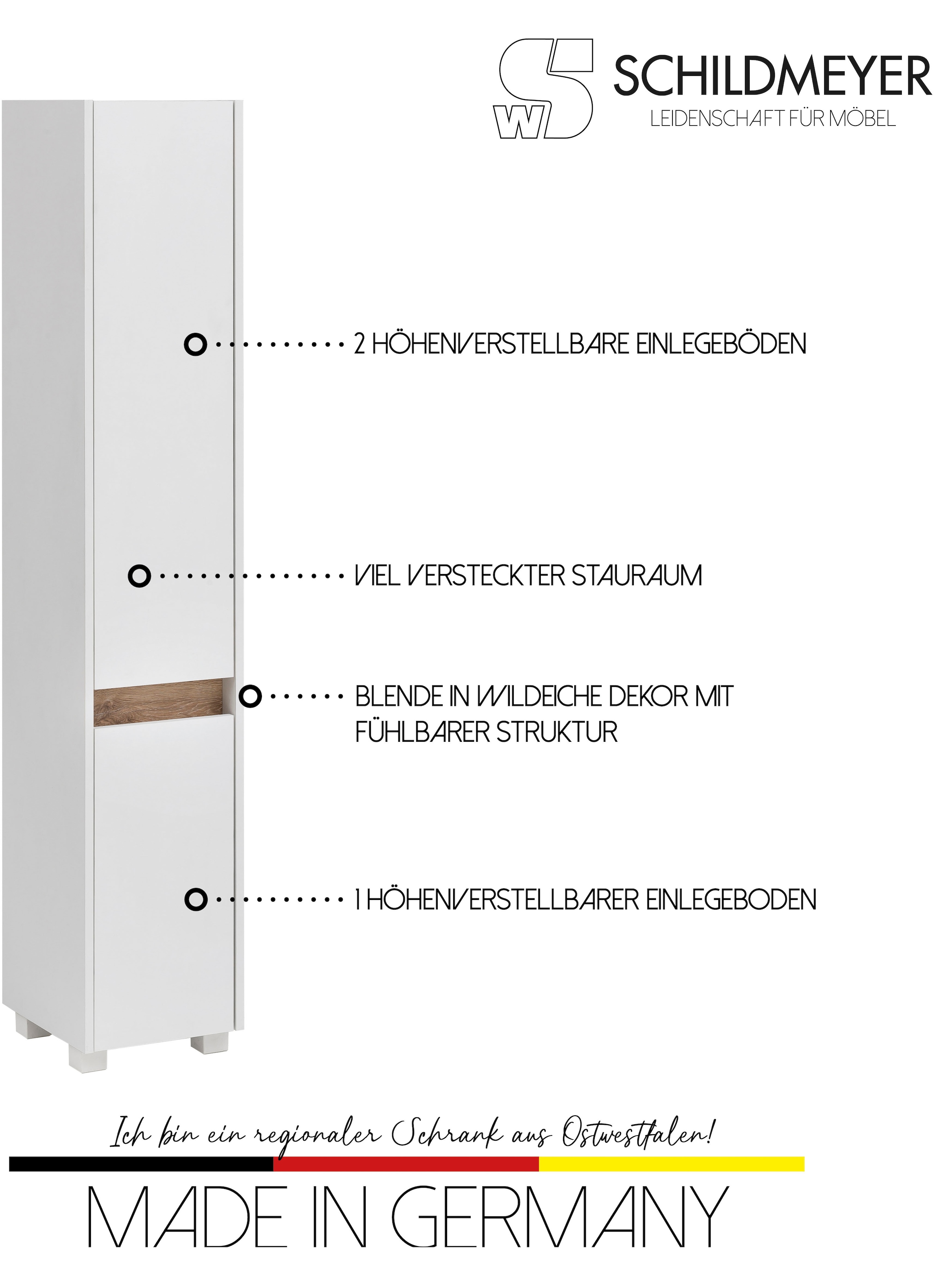 Schildmeyer Hochschrank »Cosmo in verschiedenen Farben«, Höhe 164,5 cm, Badezimmerschrank, Blende im modernen Wildeiche-Look