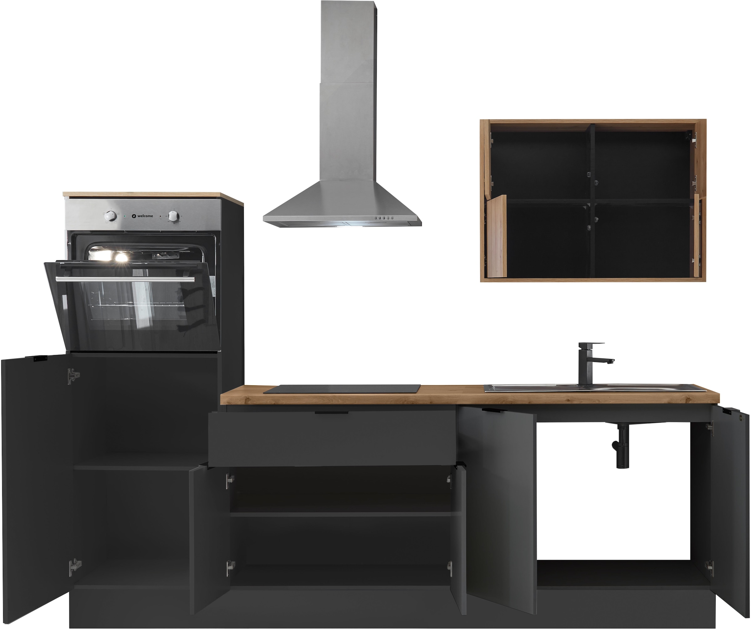 KOCHSTATION Küchenzeile »KS-Georgia, mit 38mm starker Arbeitsplatte«, Breite 250 cm, wahlweise mit E-Geräten und Kühlschrank