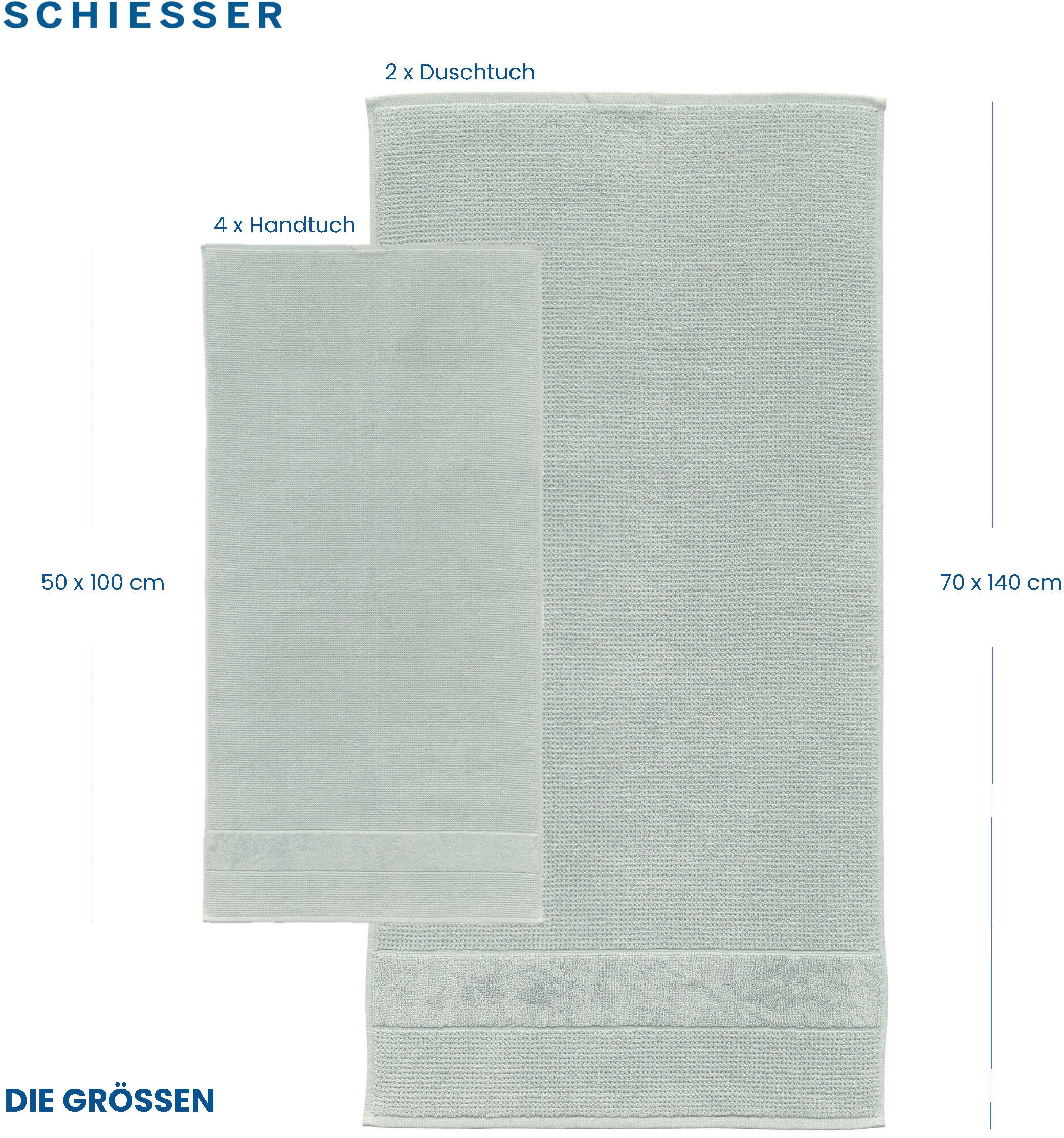 Schiesser Duschtücher »Turin aus 100% Baumwolle in dezenter Reiskornoptik«, (Set, 2 St.), MADE IN GREEN by OEKO-TEX®