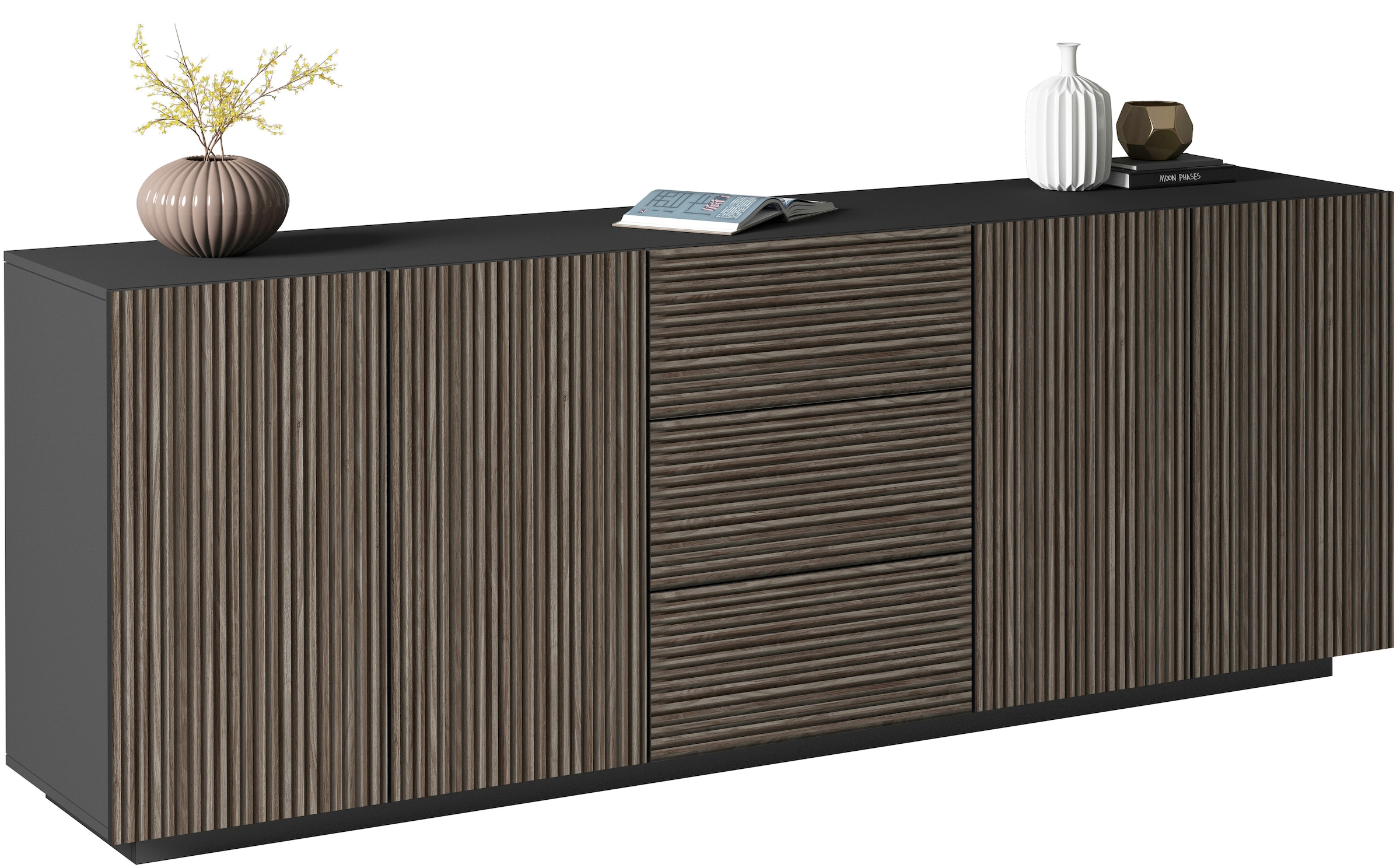 Home affaire Sideboard »Vega Sideboard,Kommode,220 cm« mit 4 Türen und 3 Schubladen,Fronten mit Rillen-Optik