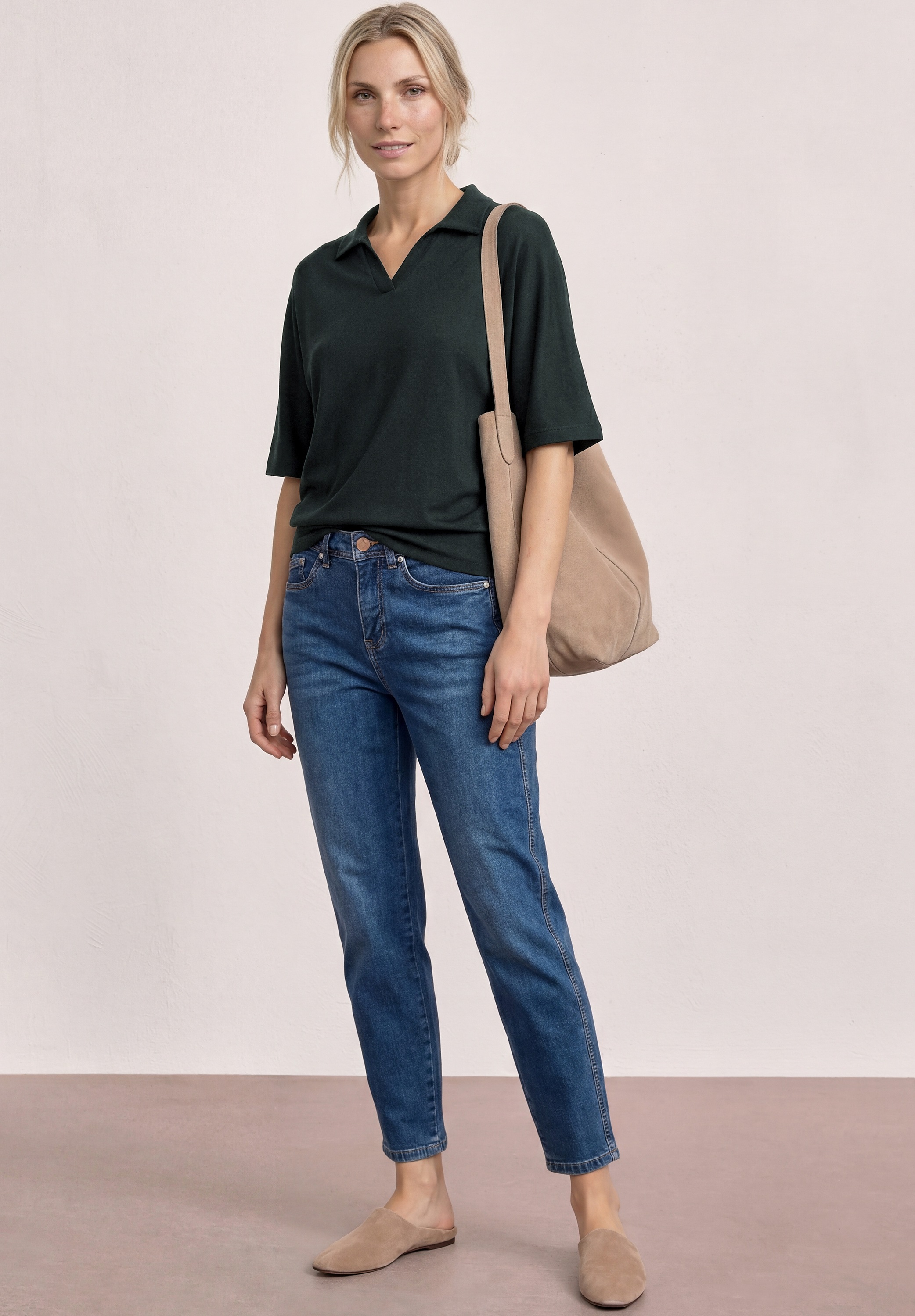 STREET ONE Poloshirt Sommershirt mit breitem elastischem Bund