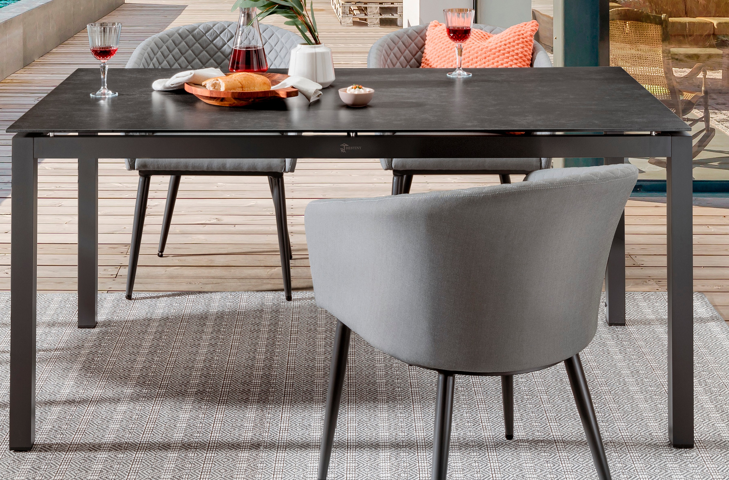 Destiny Garten-Essgruppe »MODENA CREMONA«, (5 tlg., 4x Sessel, 1x Tisch), Aluminium, Olefin, Glas mit Keramiküberzug