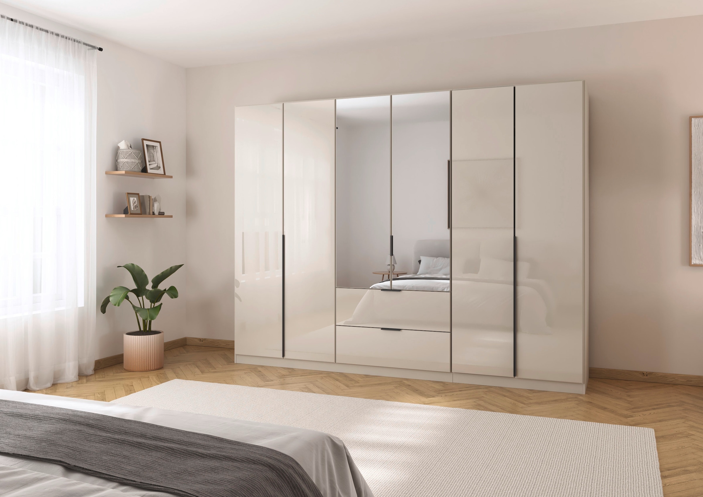 rauch Drehtürenschrank »Kleiderschrank Kleiderschränke Schrank Garderobe AGORDO mit Glasfront«, (in zwei Griff-Farben mit Glasfront), mit Außenschubkästen, in 6 Breiten und 2 Höhen MADE IN GERMANY