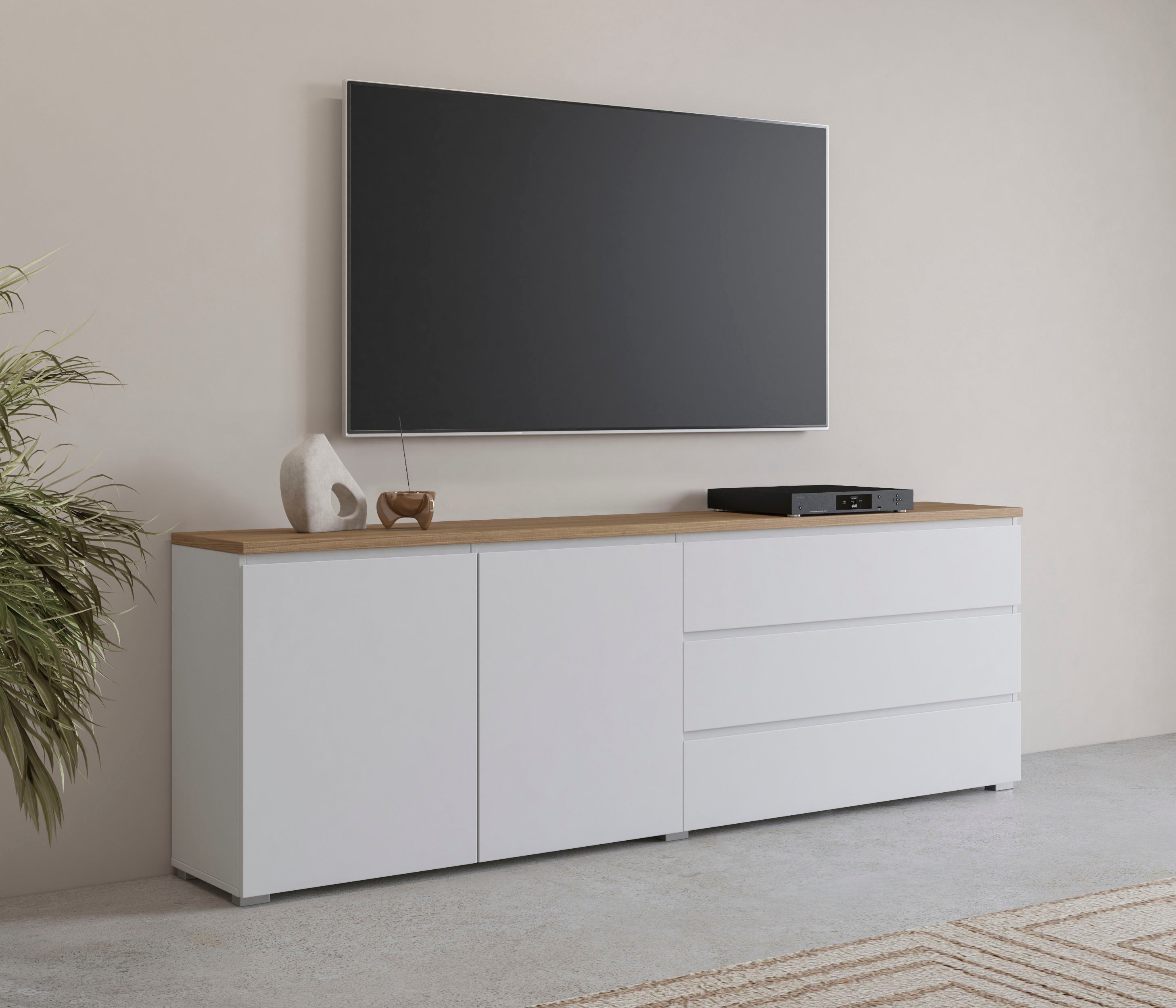 OTTO home Sideboard "Modo, Breite 200 cm, moderne grifflose Kommode 2Türen/3 SK" Schubladenkommode mit viel Stauraum, Einlegeböden verstellbar