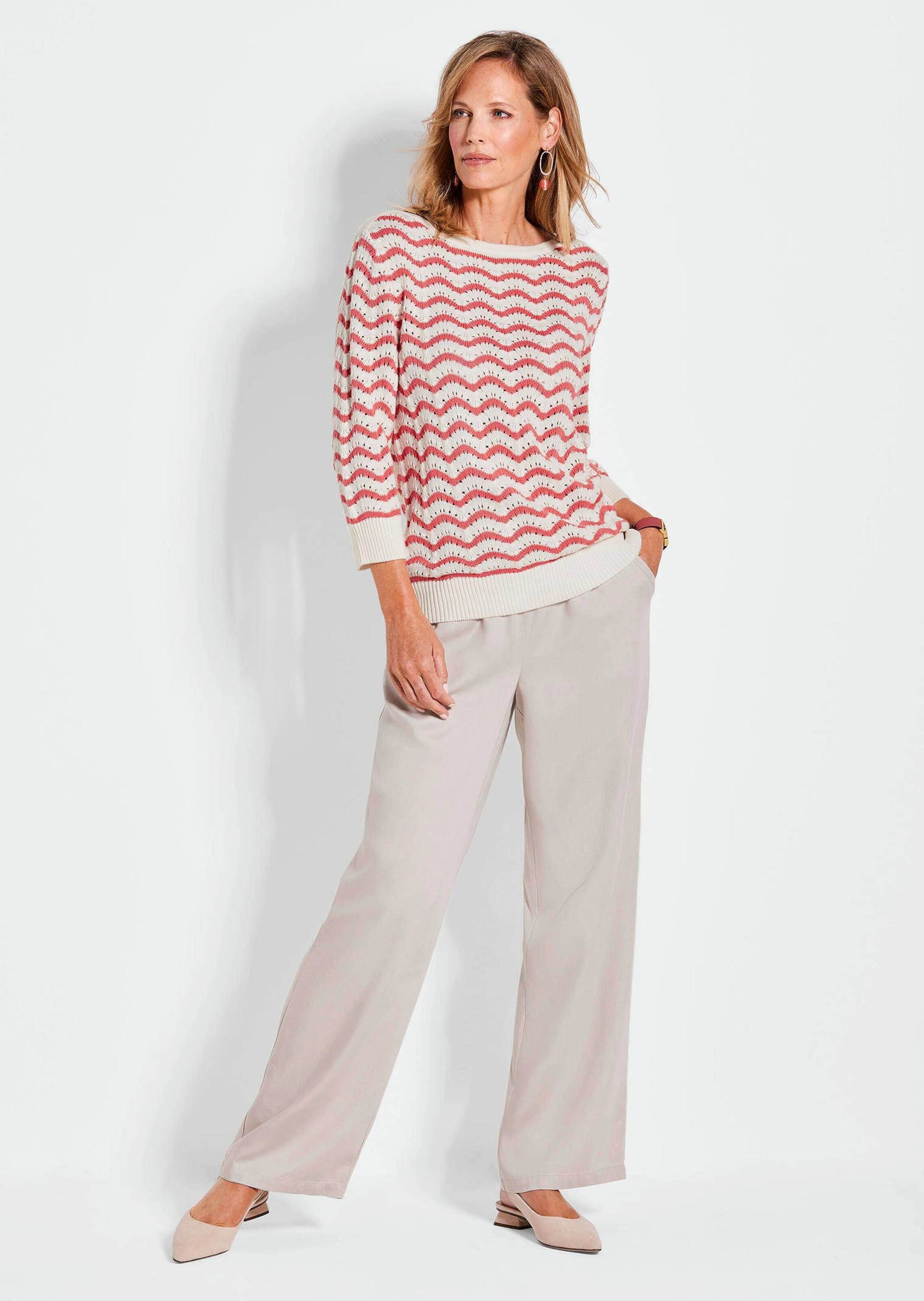 GOLDNER Rundhalspullover »Kurzgröße Ringelpullover 3/4-Arm, Ajourdetails« keine/nicht relevant