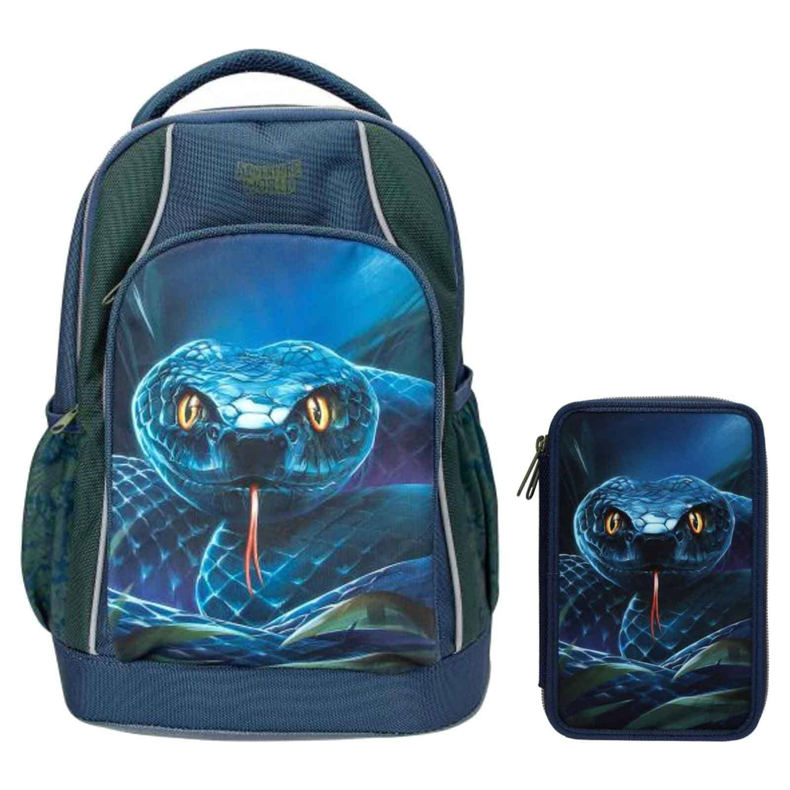 Depesche Rucksack »Schul-Set Schlange Adventure World blau-grün«