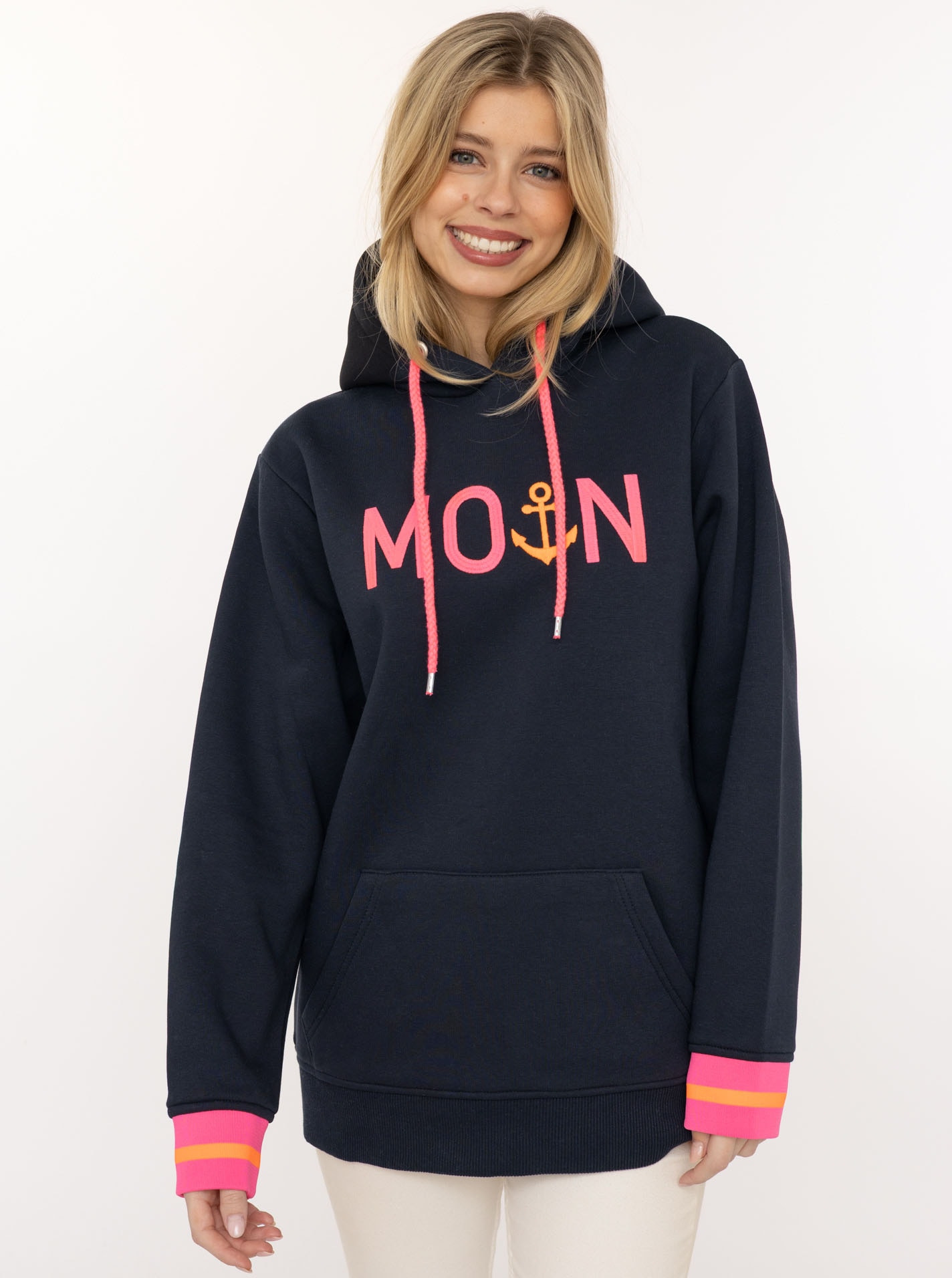 Zwillingsherz Hoodie »"Rahel"«, Kontrastbündchen, Kängurutasche, Langarm, Kapuze, Kordelzug
