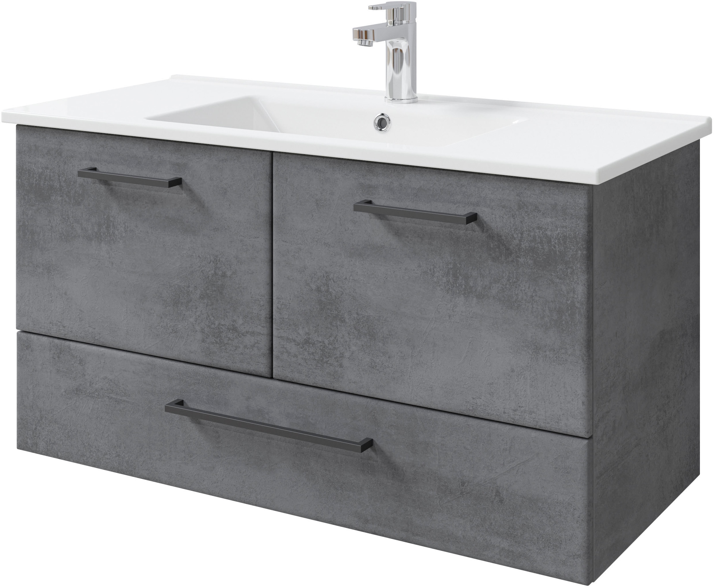 Saphir Badmöbel-Set »Quickset 945 4-teilig, Keramik-Waschtisch mit LED-Spiegelschrank«, (5 St.), Unterschrank, Midischrank, 7 Türen, 5 Schubladen, inkl. Türdämpfer