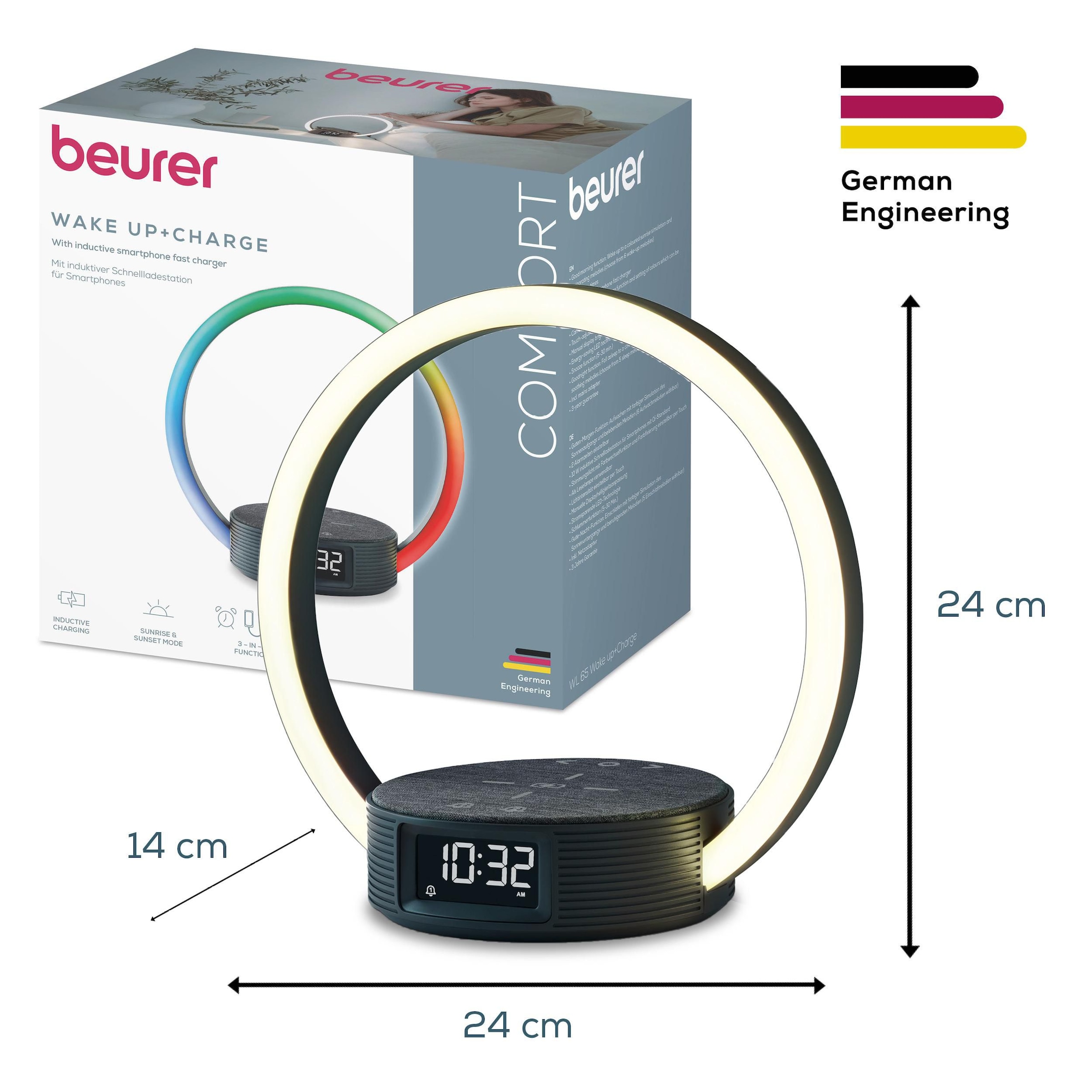 BEURER Tageslichtwecker »WL 65 Wake up+Charge mit Schnellladestation, Wecker und Leselampe« Natürliches Einschlafen und sanftes Aufwachen