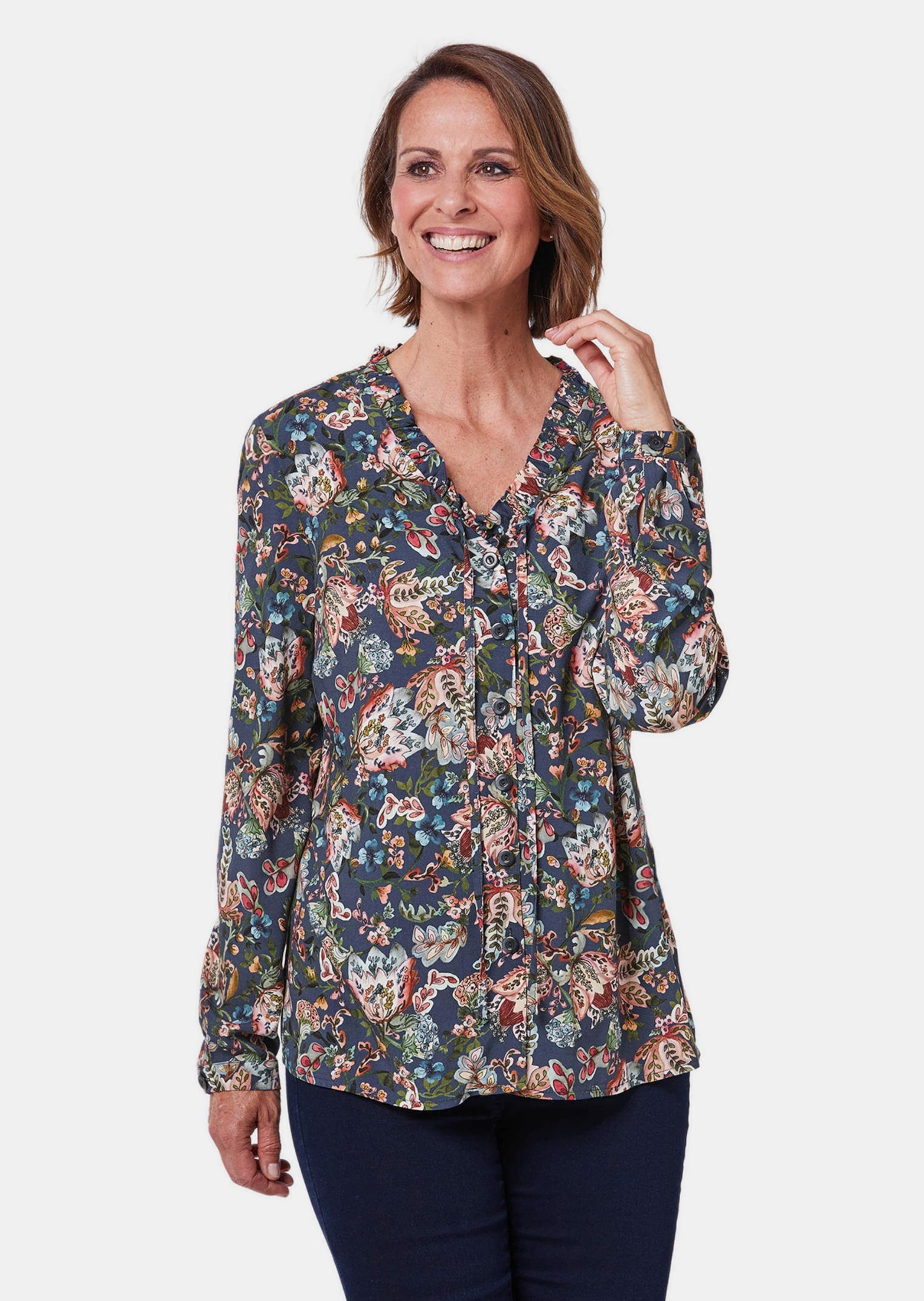 GOLDNER Druckbluse »Druckbluse mit raffinierter Ausschnittlösung«