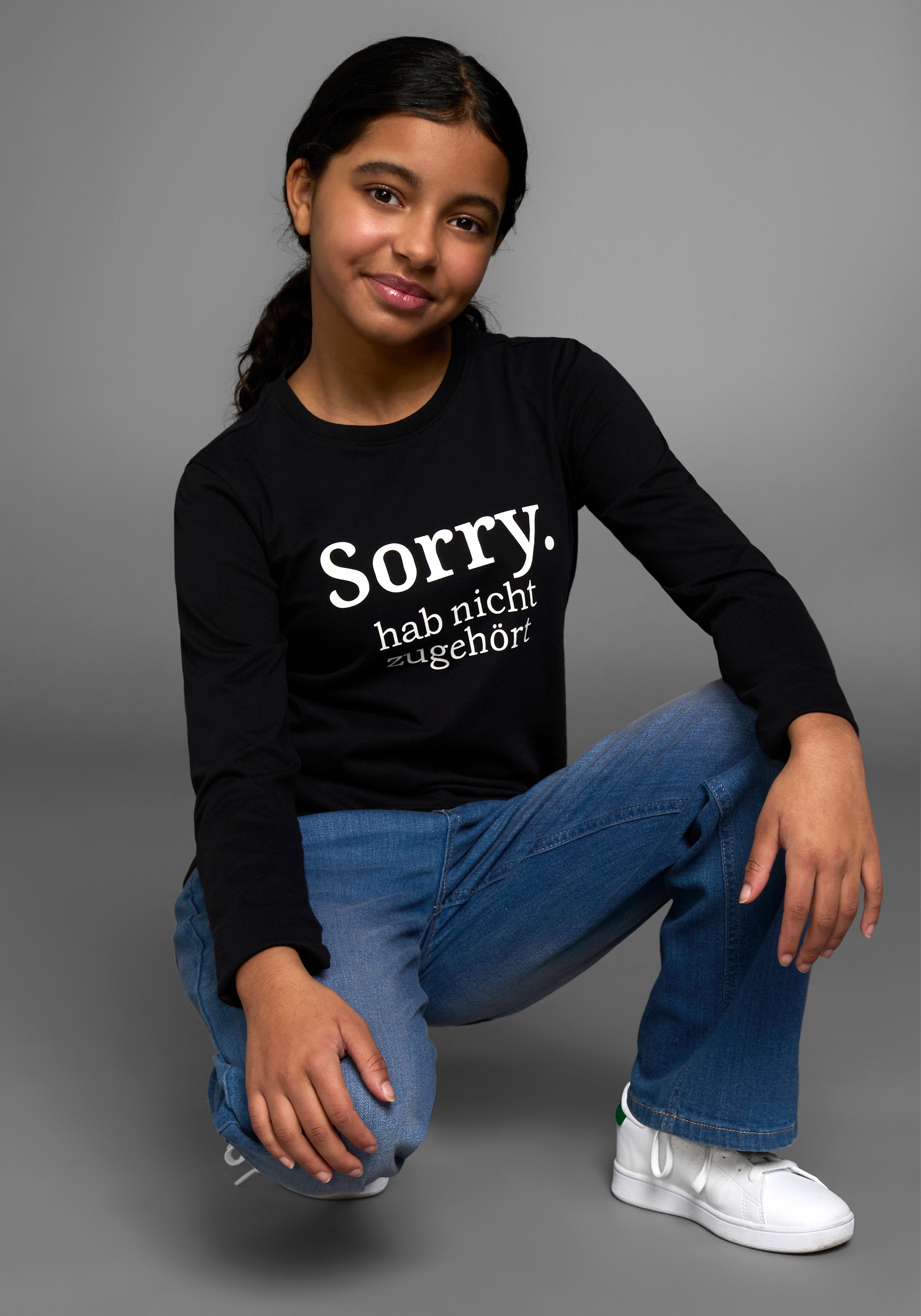 KIDSWORLD Langarmshirt »Sorry. hab nicht zugehört«, Langarm, Basic-Passform, mit peppigem Druck und Statements