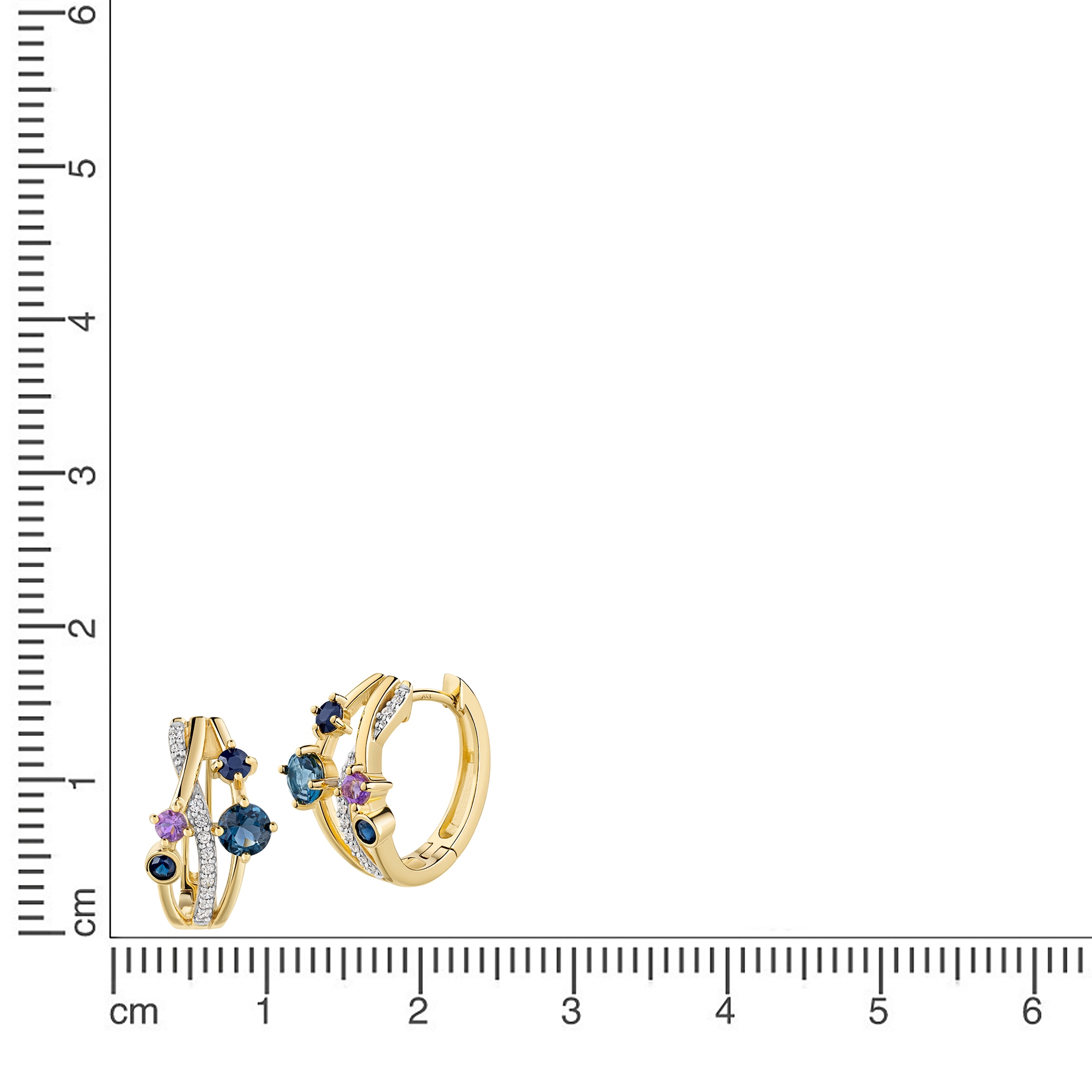 Firetti Paar Creolen »Schmuck Geschenk Gold 333 Ohrschmuck Ohrringe mehrreihige Optik« mit Zirkonia (synth.), Saphir, Amethyst, Blautopas (behandelt)