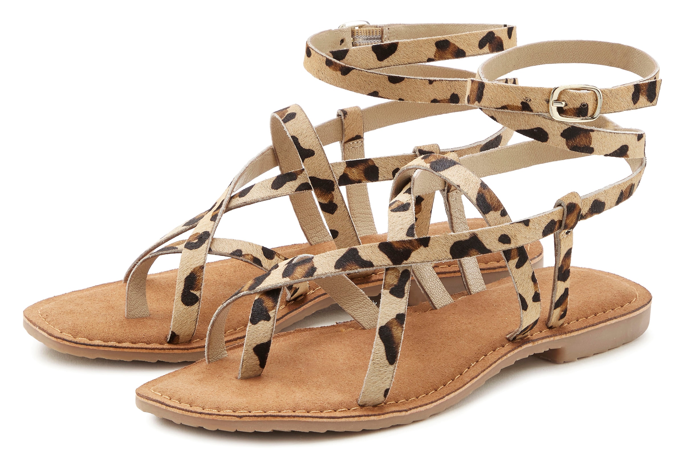 French Connection Sandale »Sandalette, Sommerschuhe, offener Schuh, Ledersandale«  NEU aus hochwertigem Leder in modischem Leo-Look