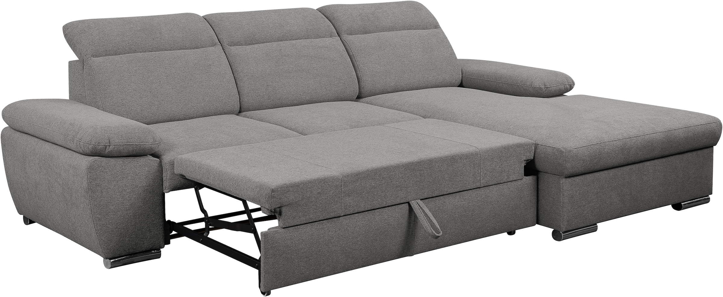 WERK2 Ecksofa »Palma 282 cm breit mit Bett & Bettkasten, Kopfteilverstellung« Strukturstoff, L-Form, XXL, Schlaffunktion, Bettkasten