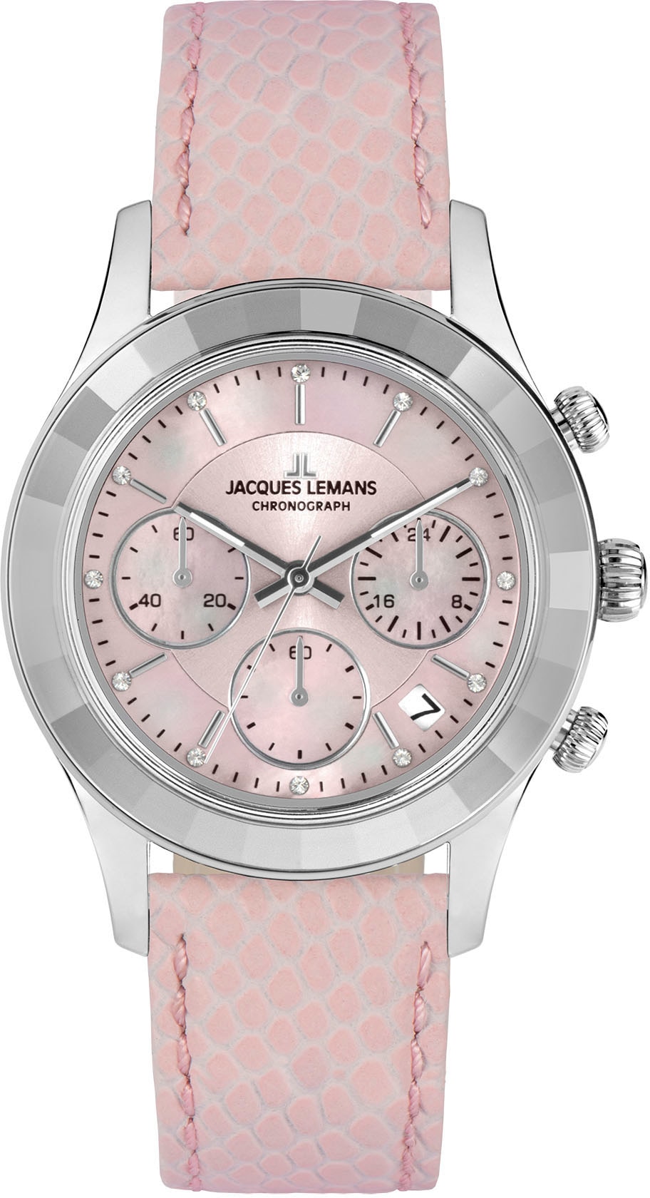 Jacques Lemans Chronograph »Venice« Armbanduhr, Damenuhr, Lederarmband, Stoppfunktion, Datum, Perlmutt
