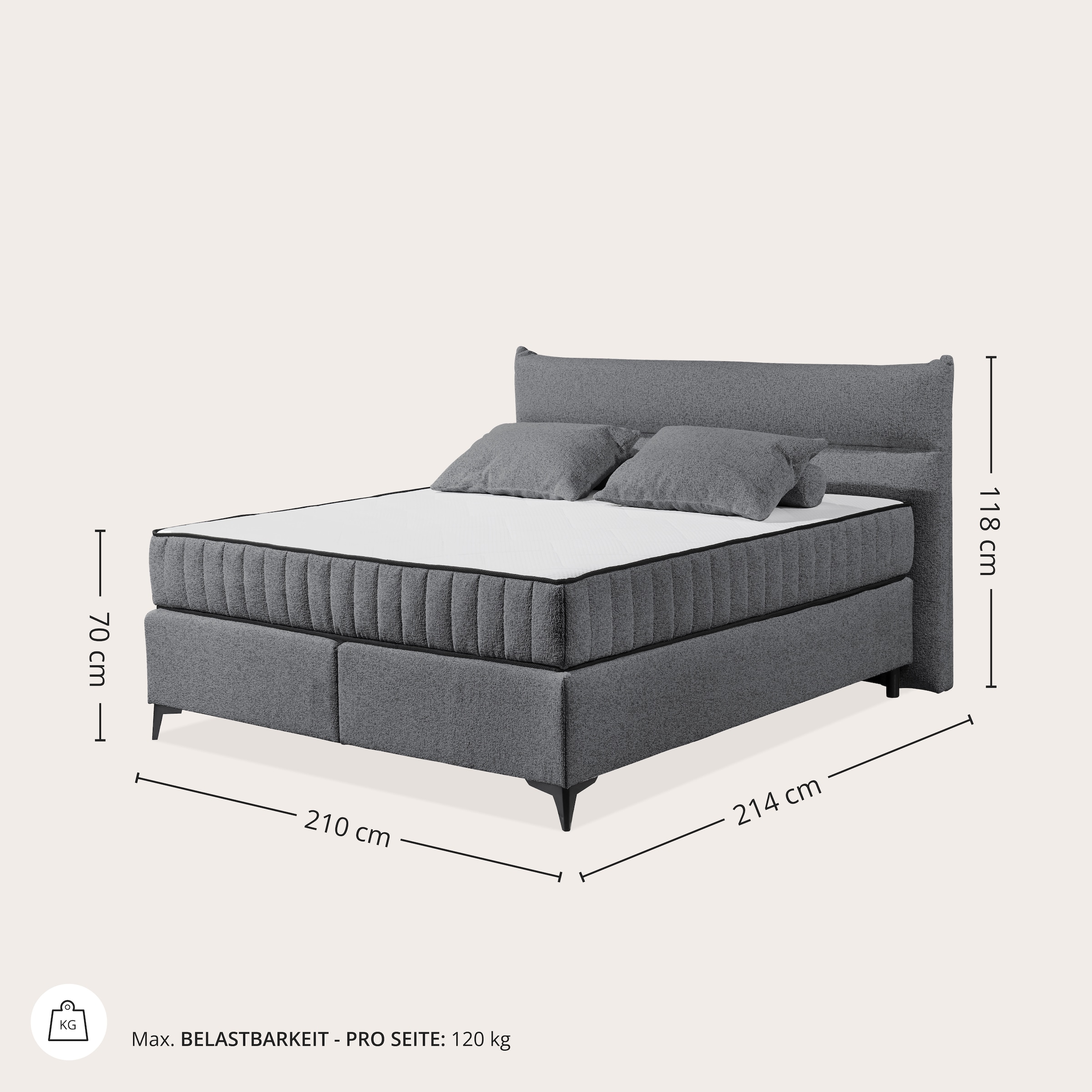 ED EXCITING DESIGN Boxspringbett »Vlieland« Premium 9-Zonen-Tonnentaschenfederkern Duo-Matratze mit Kokosmatte