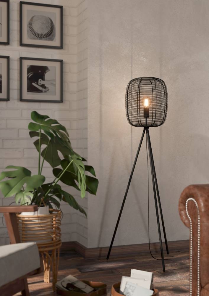 EGLO Stehlampe »RINROE«, 1 flammig, Leuchtmittel E27 | ohne Leuchtmittel, Stehleuchte, Standleuchte Dreibein, Metall in schwarz, Wohnzimmerlampe