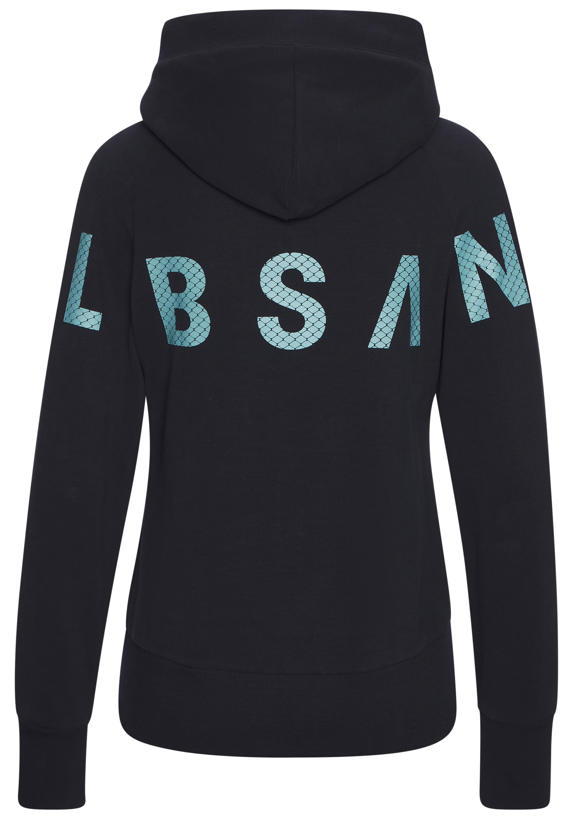 Elbsand Kapuzensweatjacke mit großem Logodruck hinten, bequeme Freizeitjacke mit Taschen