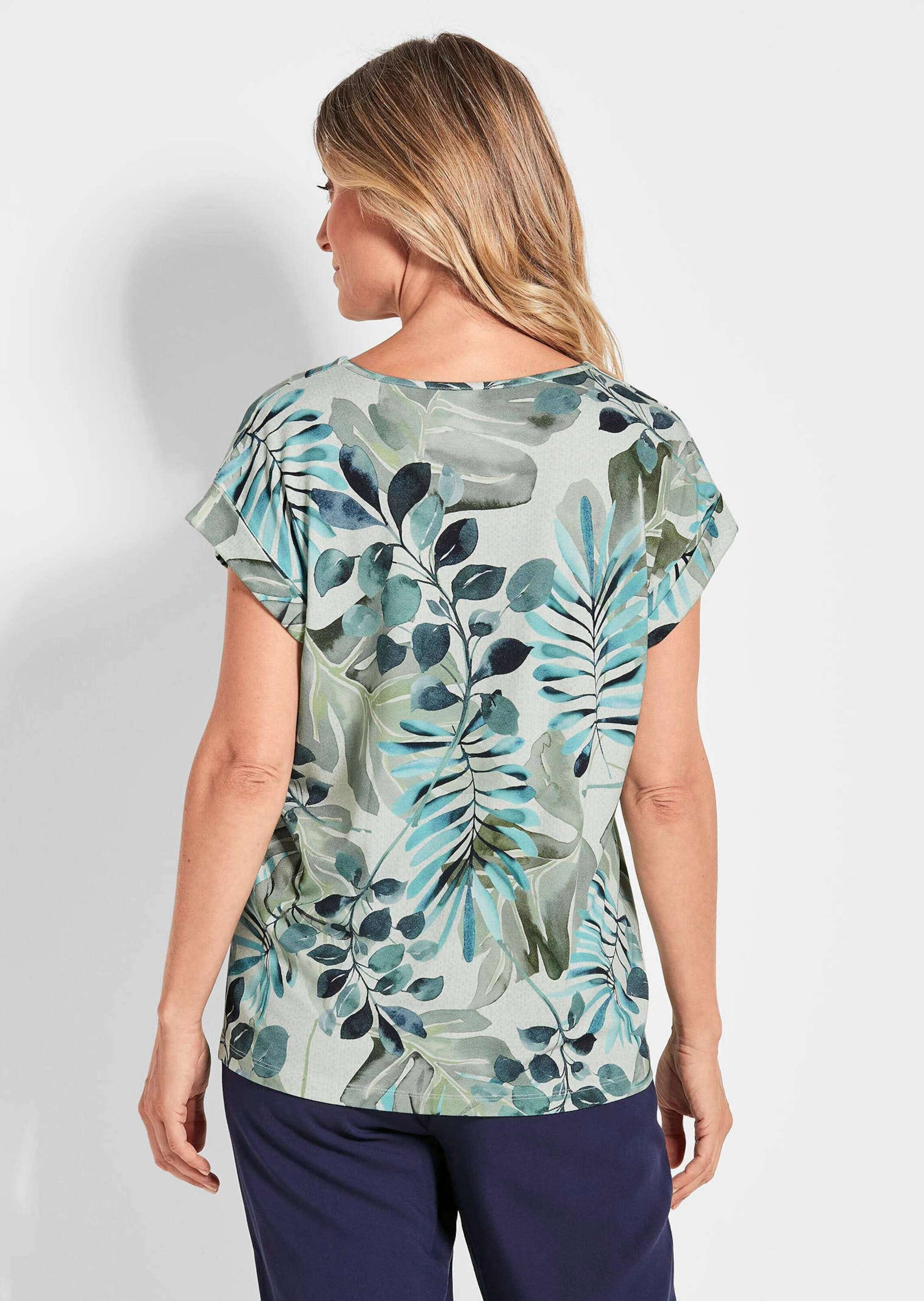 GOLDNER Kurzarmshirt »Kurzgröße Sommershirt mit Print, V-Ausschnitt«