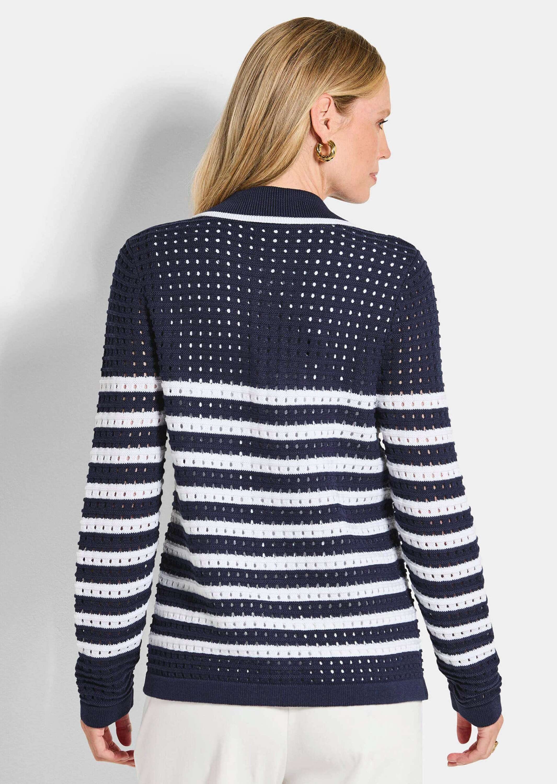 GOLDNER Strickjacke »Polopullover mit Lochmuster« Lochmuster im Ringel, goldene Dekoknöpfe