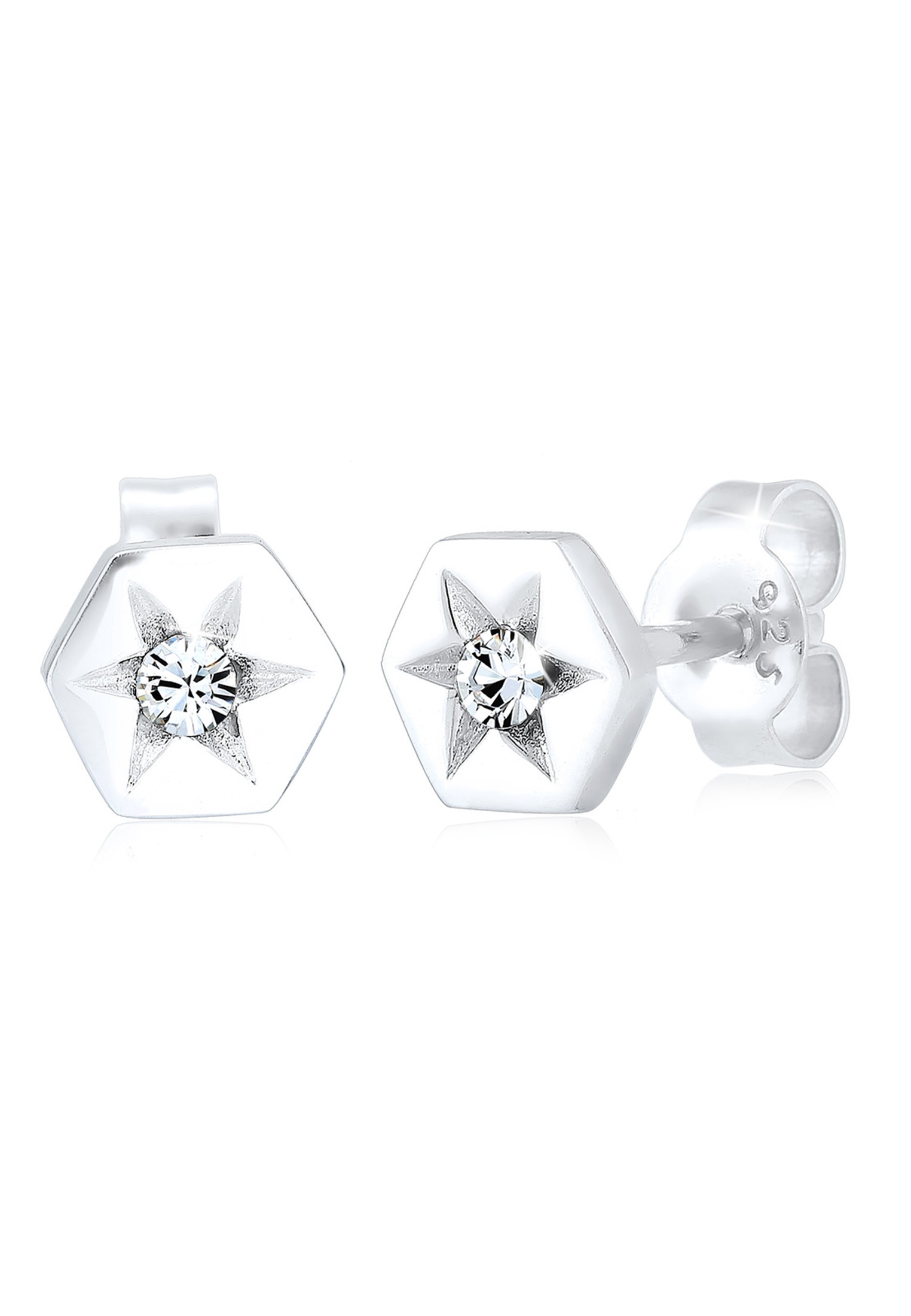 Elli Paar Ohrstecker »Ohrringe Ohrstecker Hexagon Stern Weiß 925 Sterling Silber, mit Kristallen von Swarovski®«