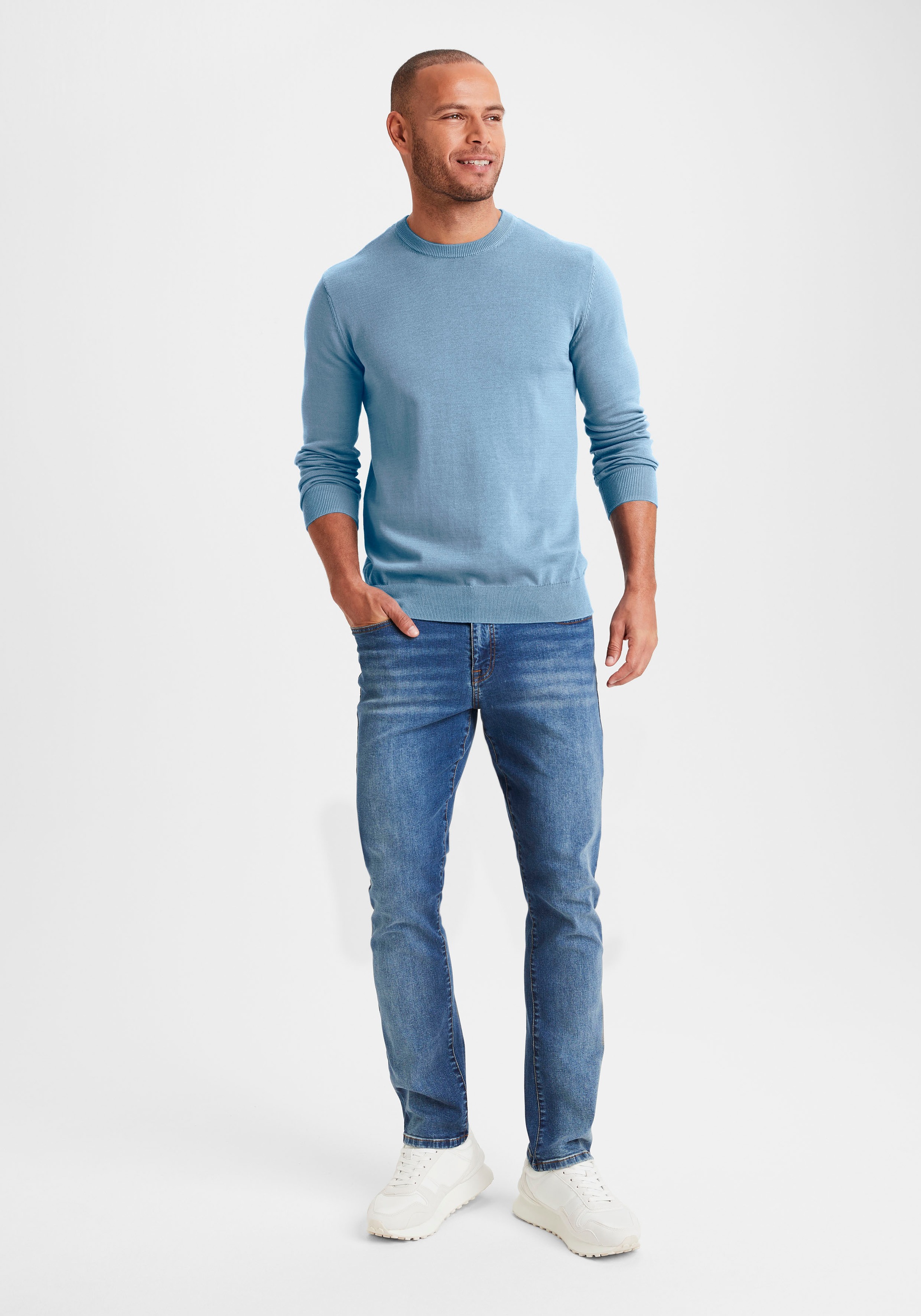 H.I.S Strickpullover, Regular Fit, Langarm, Pullover aus Feinstrick, Baumwollmischung