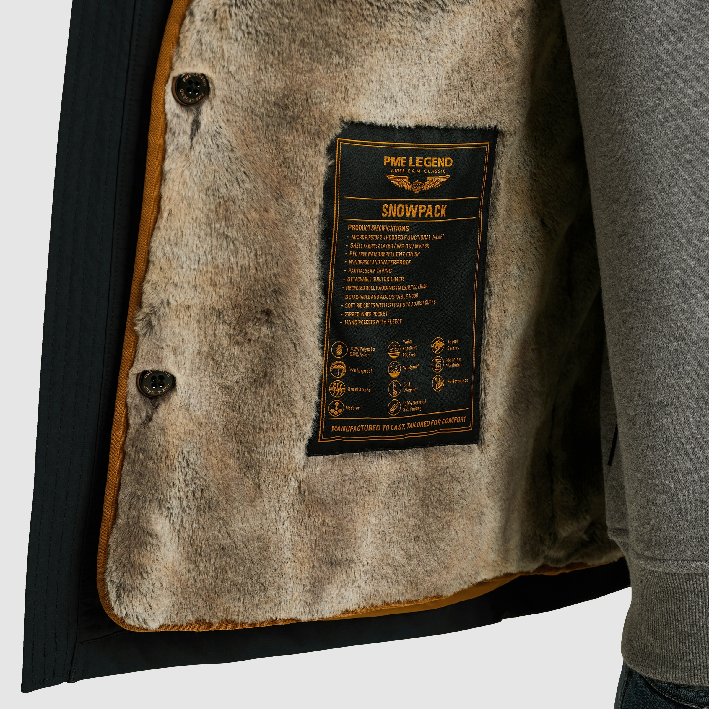 PME LEGEND Winterjacke mit Kapuze Herausnehmbares Fellimitat