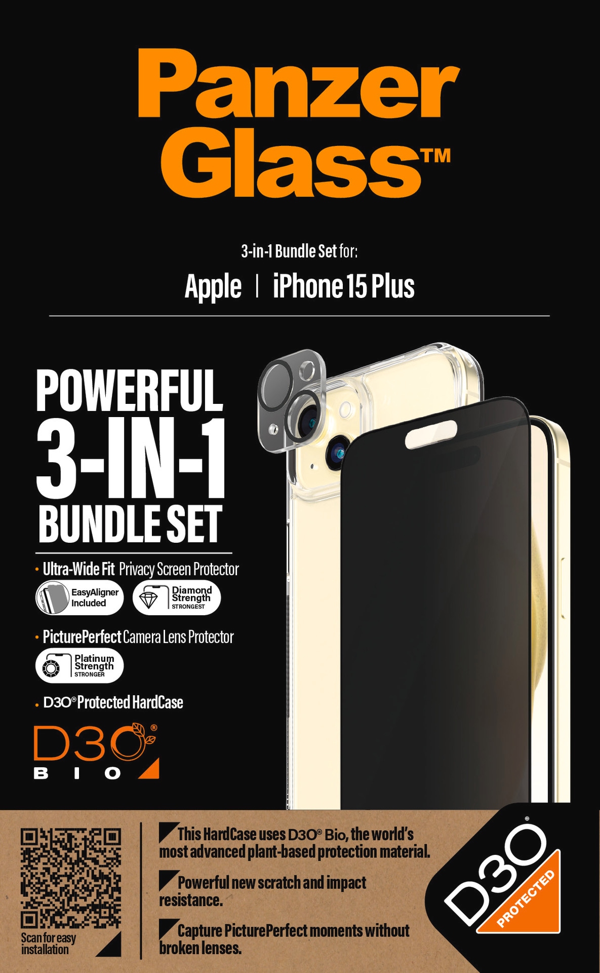 PanzerGlass Displayschutzglas »3-in-1-Privacy-Pack Privacy, Camera Protector und Cover«, für iPhone 15 Plus