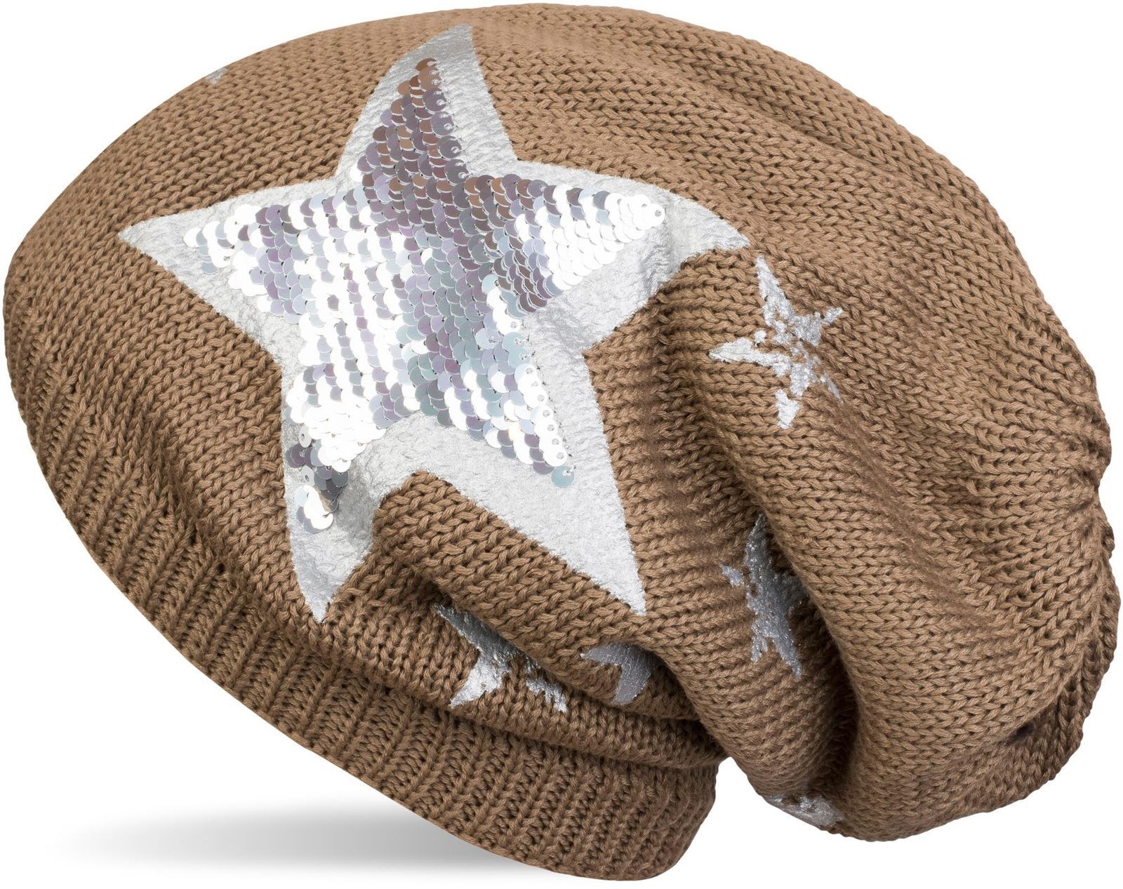styleBREAKER Strickmütze »Strick Beanie mit Pailletten Stern Print« 1 Stk.