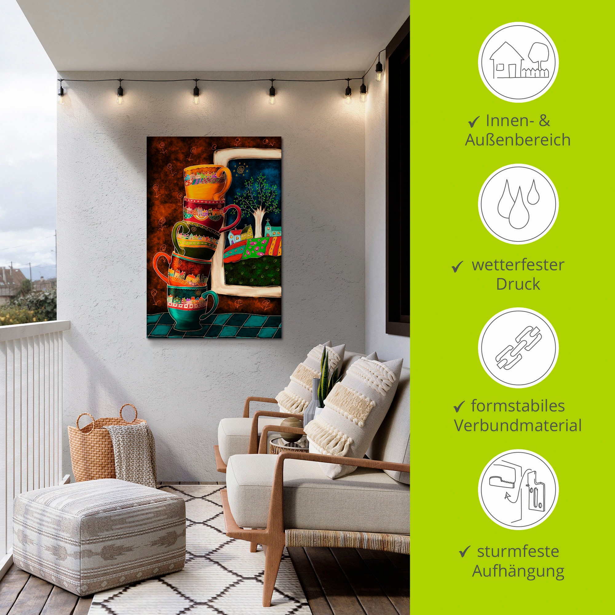 Artland Wandbild »Fröhliche Kaffeetassen« Getränke 1 Stk. tlg. als Alubild, Leinwandbild, Poster in verschied. Größen