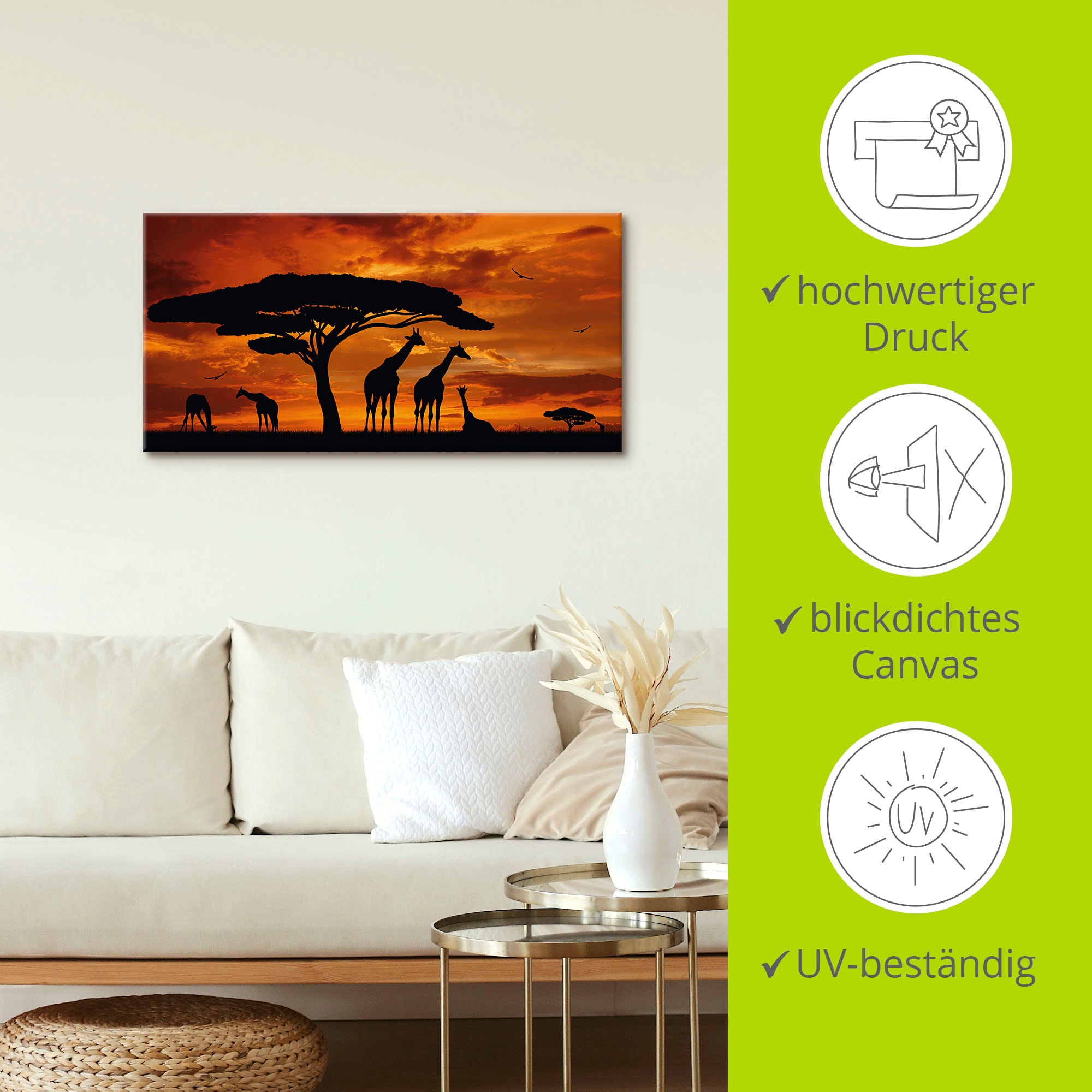 Artland Wandbild »Herde von Giraffen im Sonnenuntergang«, Wildtiere, (1 St.), als Leinwandbild, Poster in verschied. Größen