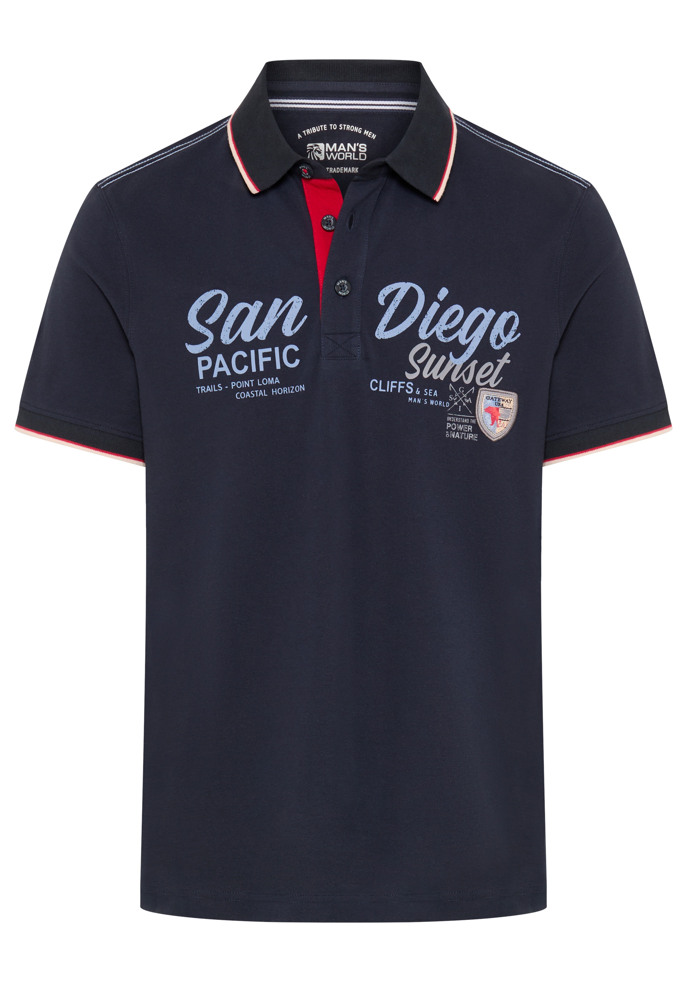 Man's World Poloshirt »Neue Kollektion!« normale Passform, Kurzarm, mit Print und Badge, aus Piqué-Material