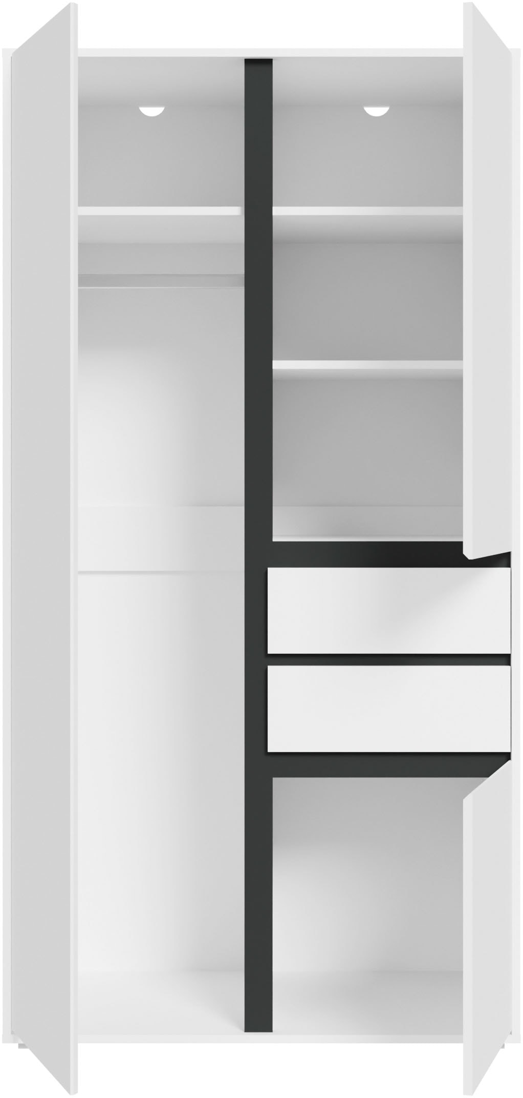 Home affaire Kleiderschrank »NULA, Schlafzimmerschrank, Garderobe, Schrank« in verschiedenen Ausführungen und Farben erhältlich, 1 Stk. tlg. 3 Türen, 2 Schubkästen, 1 E-Boden, 5 K-Böden, 1 Kleiderstange