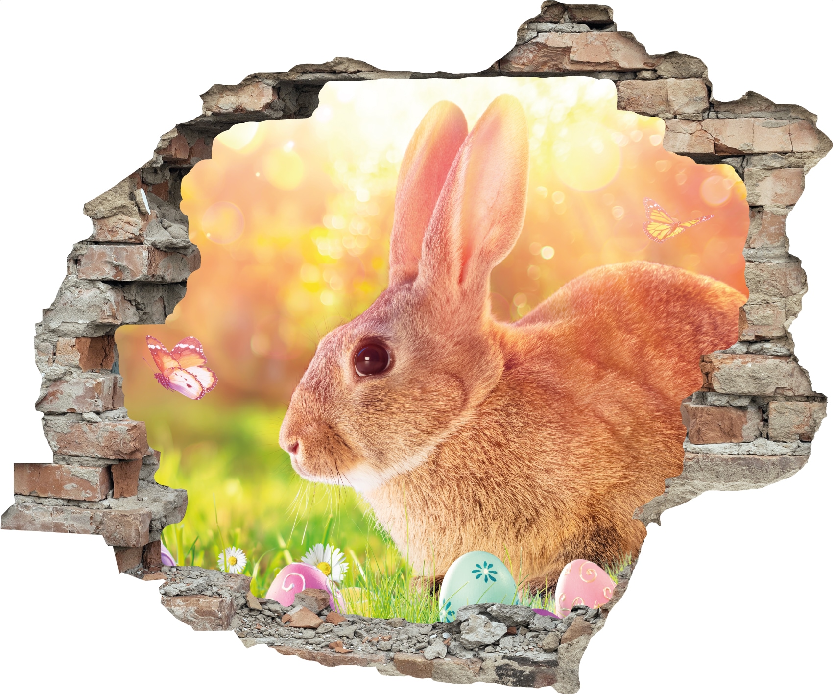 queence 3D-Wandtattoo »Osterhase mit Schmetterling« Selbstklebender Wandsticker Ostern Wanddurchbruch 60x50cm