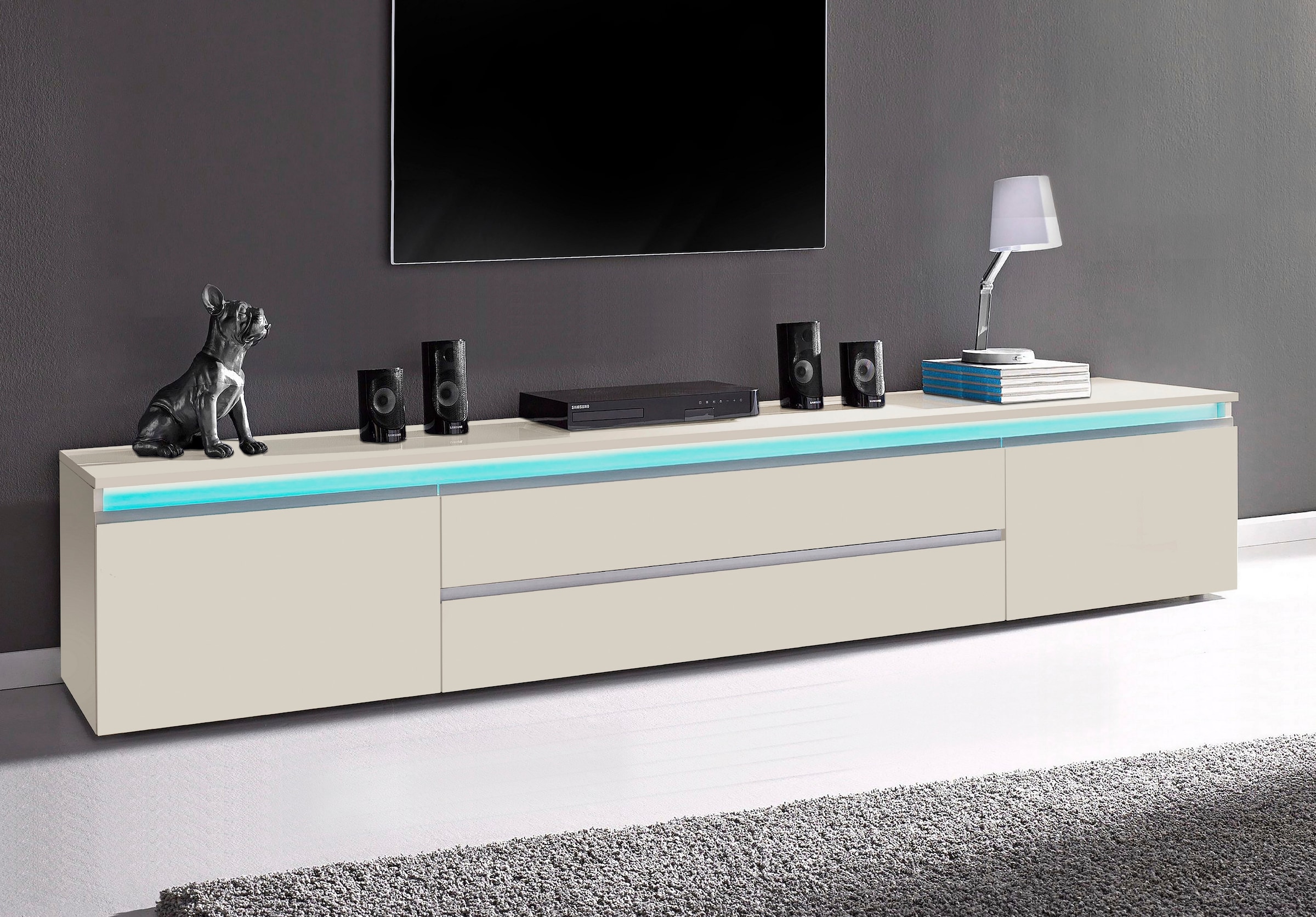 Home affaire Lowboard »Magic,Lowboard,TV-Kommode,TV-Möbel,TV-Bank« Alugriff, 2 Türen, 2 Schubkästen, B/T/H 240×40×40 cm, kaschmir matt
