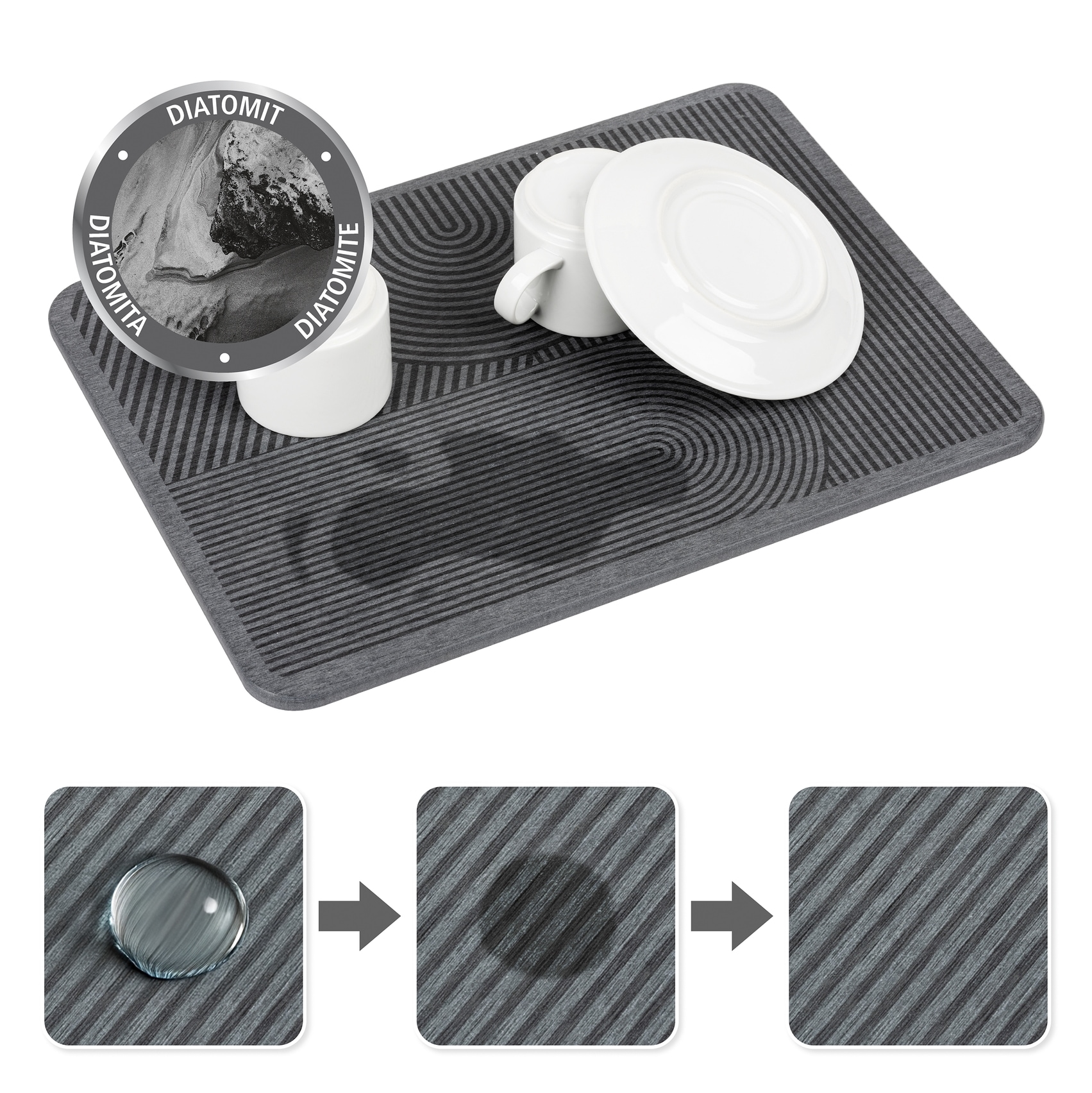 WENKO Abtropfmatte »Modell Damon« Abtropfplatte für Geschirr aus Kieselgur, schnelltrocknend, rutschfest