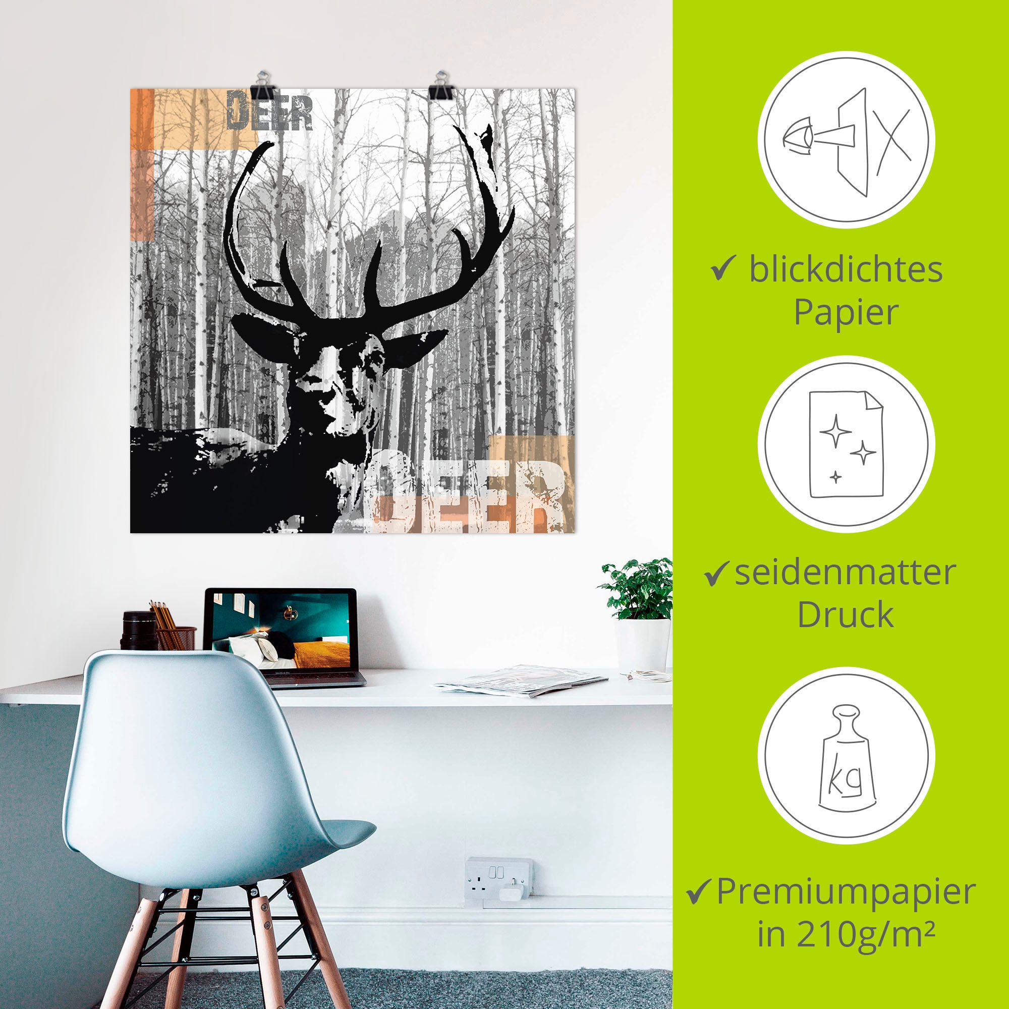 Artland Wandbild »Hirsch Collage«, Wildtiere, (1 St.), als Leinwandbild, Poster, Wandaufkleber in verschied. Größen